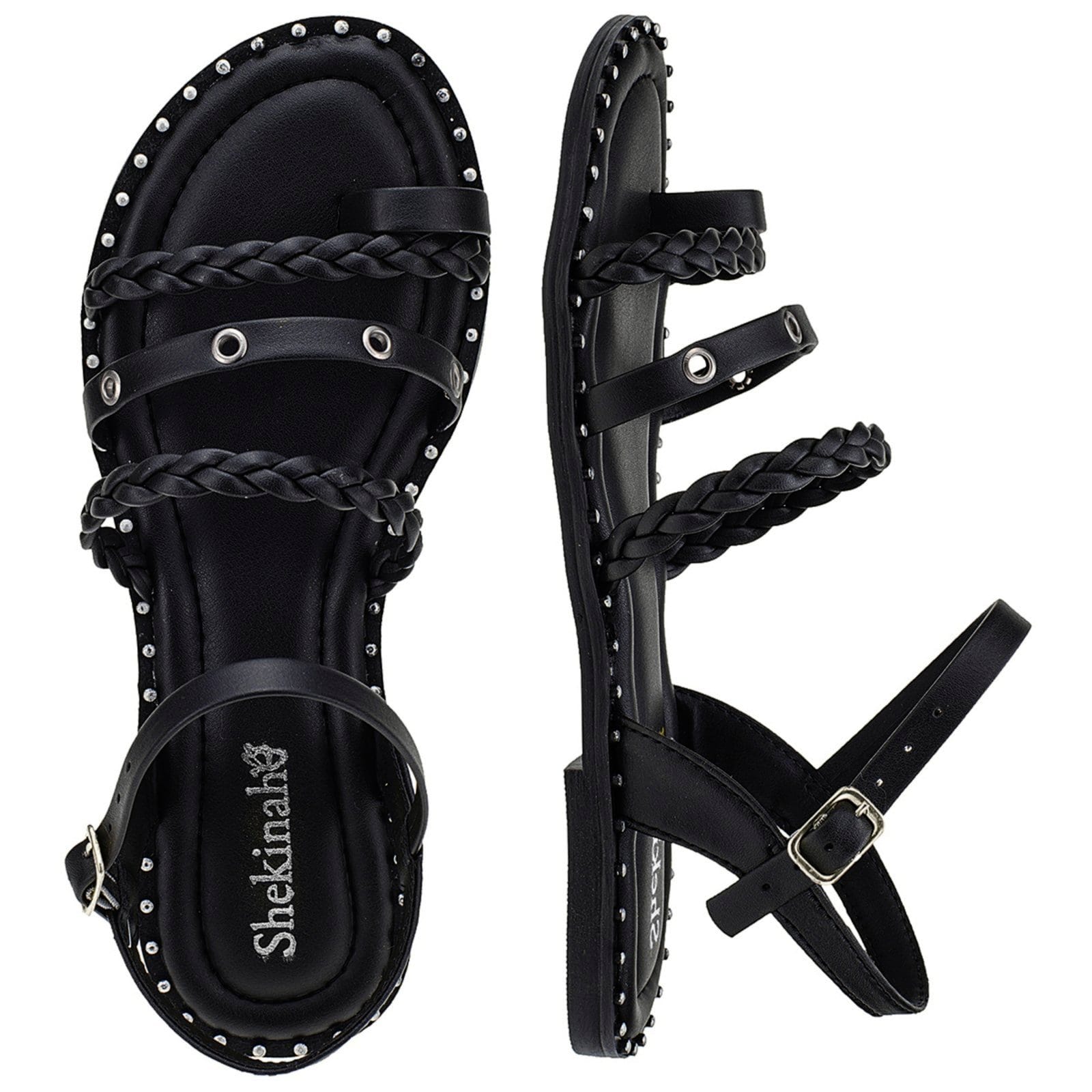 Rasteira Feminina Rasteirinha Shekinah Sola Tachas e Cravos Lançamento Moda Leve