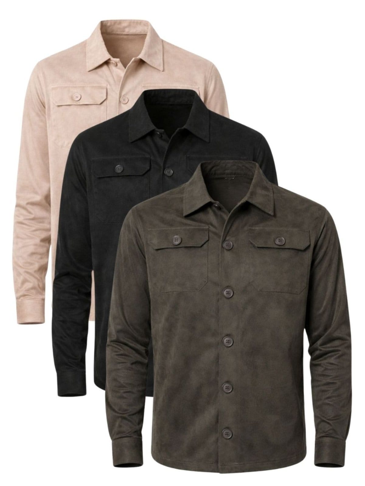 Kit 3 Camisas Masculina Suede Manga Longa Kaqui e Preto Crocker - 49615