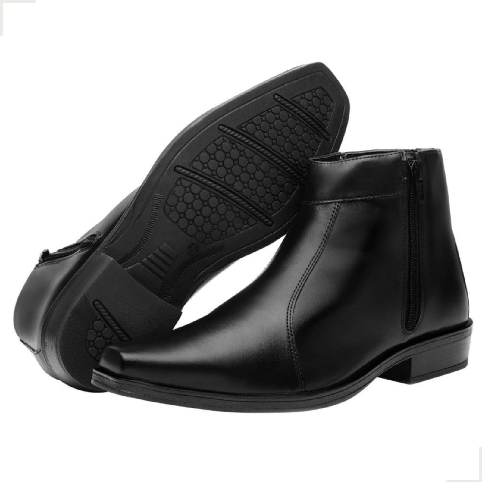 Vista 2 Bota Social Masculina Bico Quadrado Ziper Lateral Bertelli Preta Bia Ramos preto