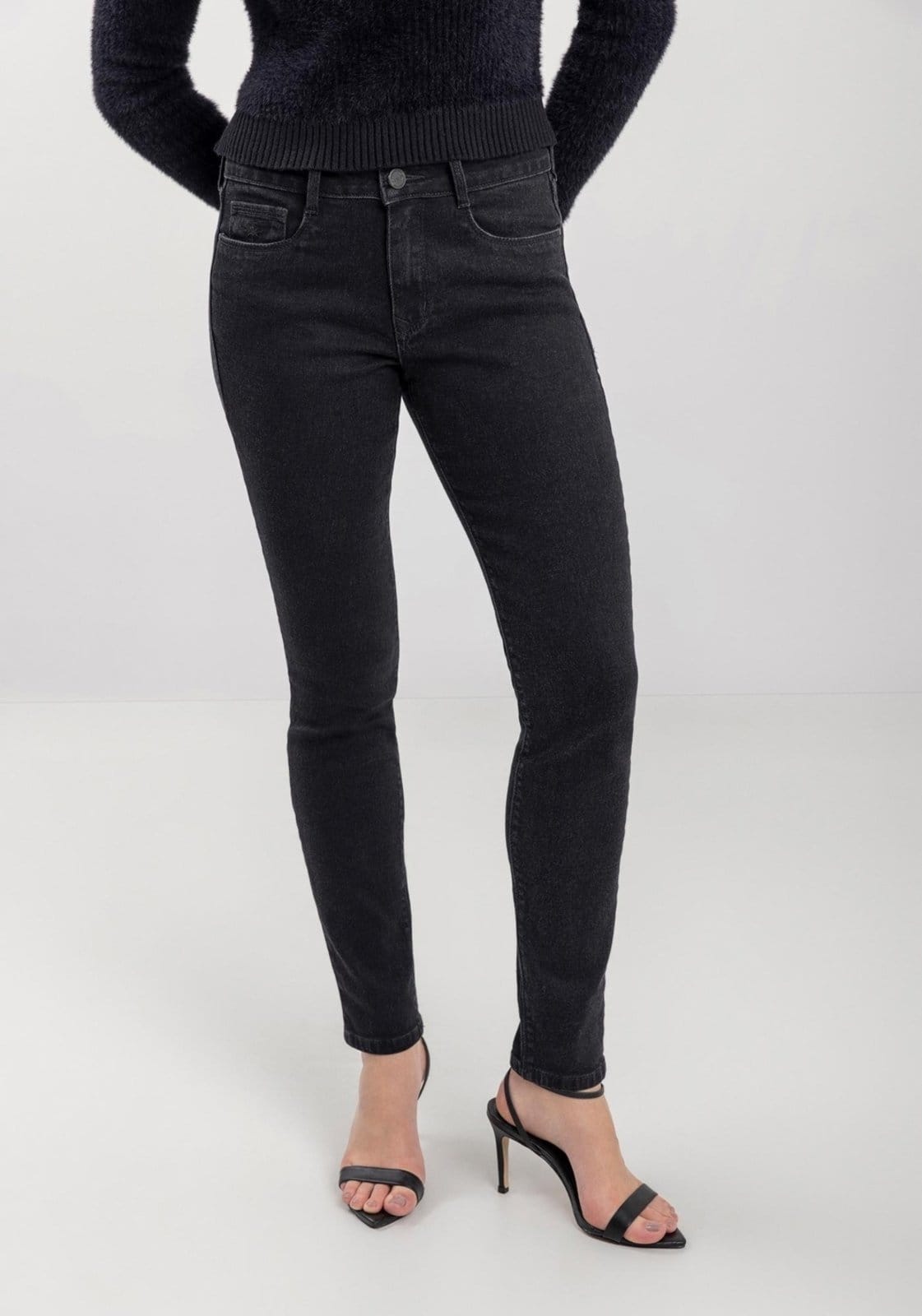 Vista 2 Calça Lez a Lez Jeans Skinny Cropped Com Cintura Média Lez a Lez preto