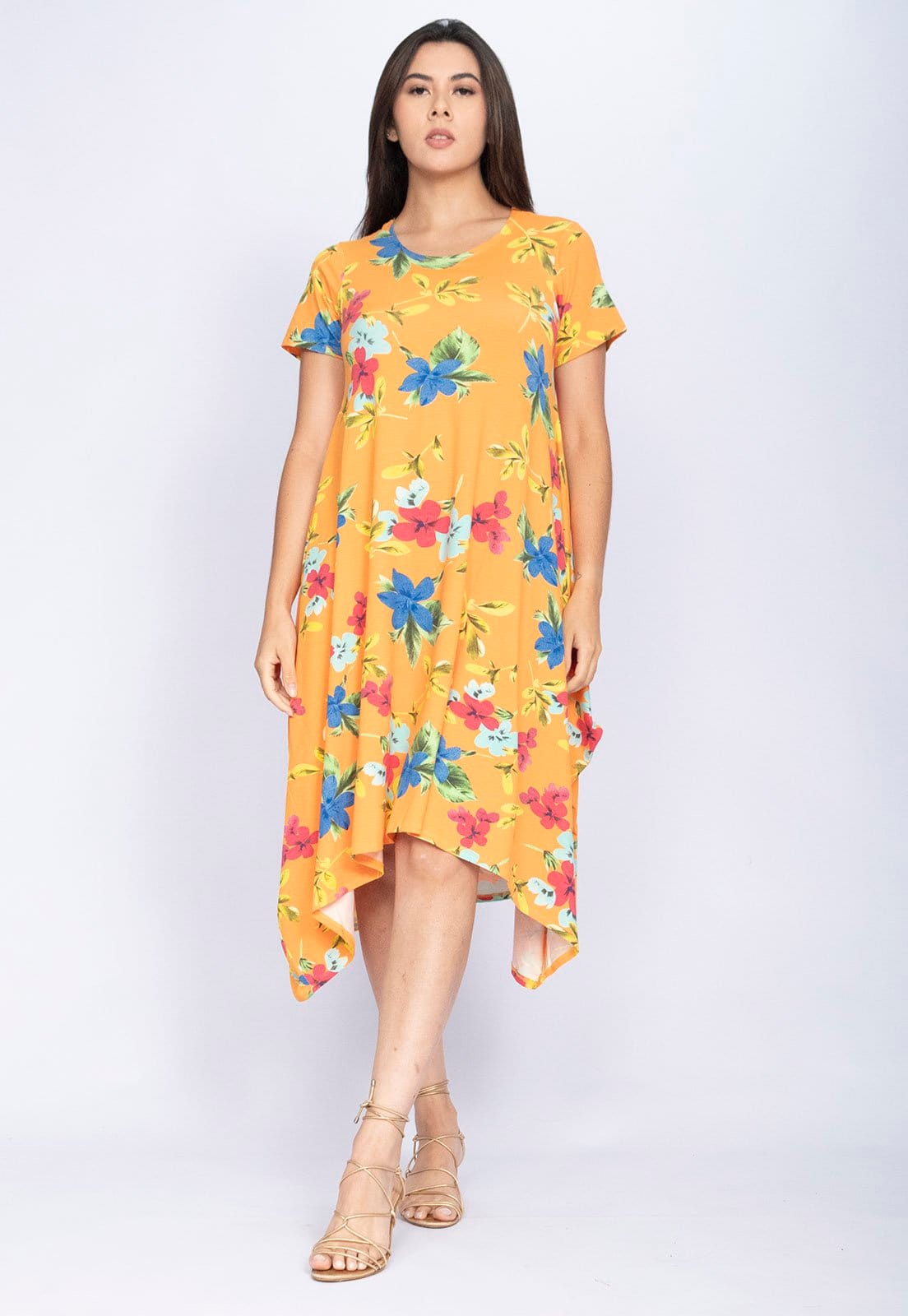 Vista principal Vestido Amazonia Vital Saruel Manga Curta Malha Estampa Floral Amazonia Vital estampado/laranja