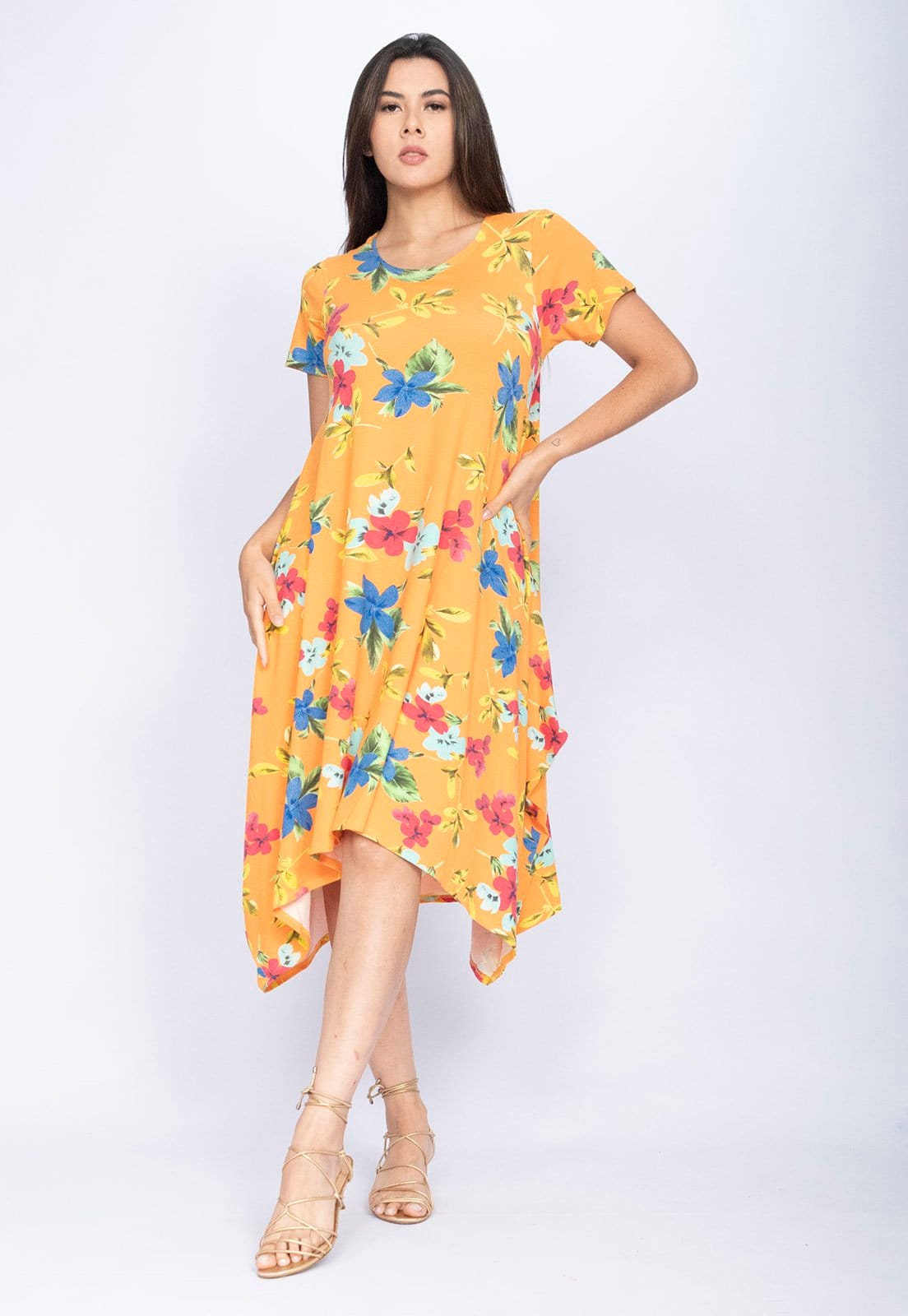 Vista 2 Vestido Amazonia Vital Saruel Manga Curta Malha Estampa Floral Amazonia Vital estampado/laranja