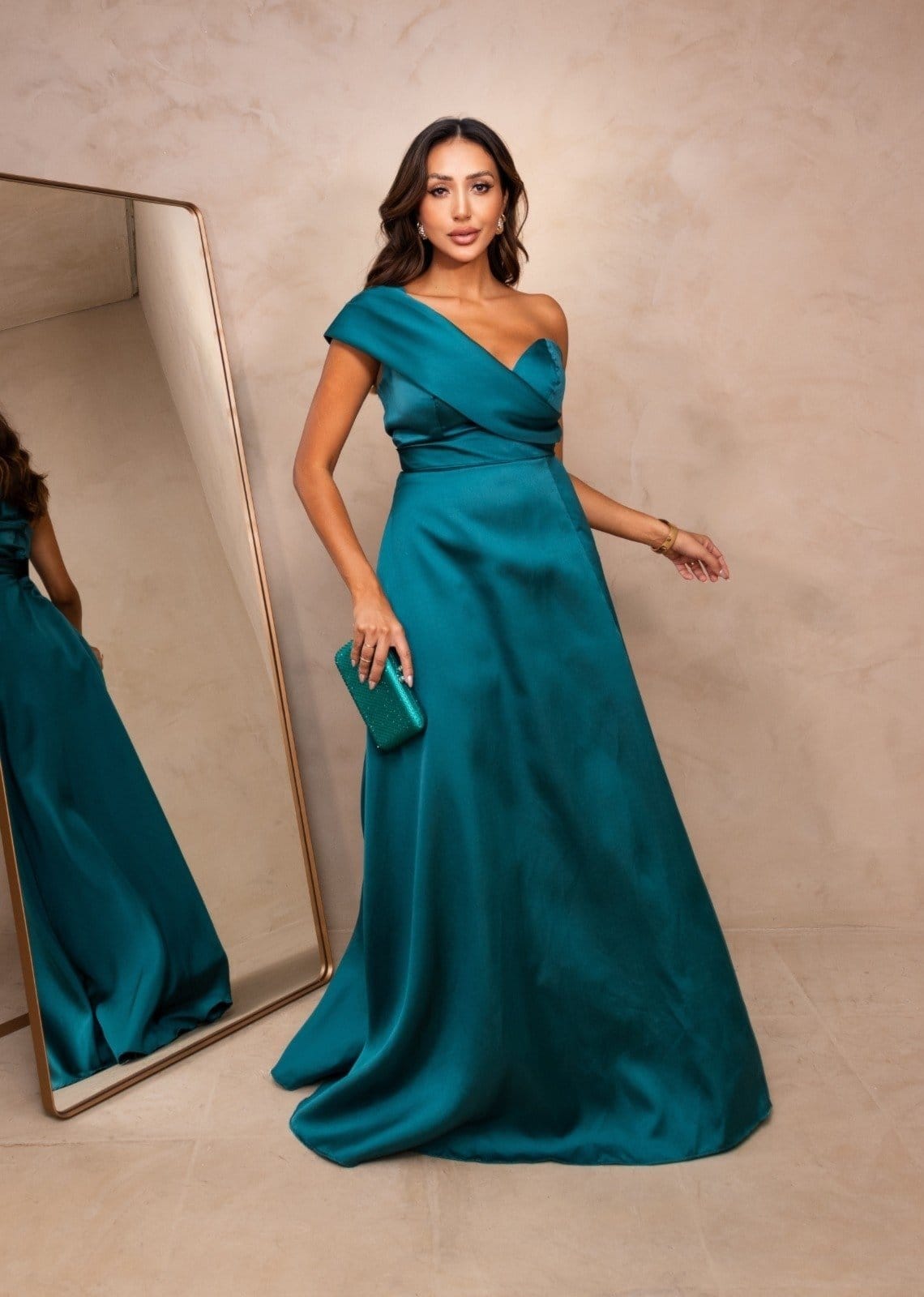 Vestido Longo de Festa Madrinhas um Ombro com Fenda Premium Dodeny Cia do Vestido Verde Petróleo