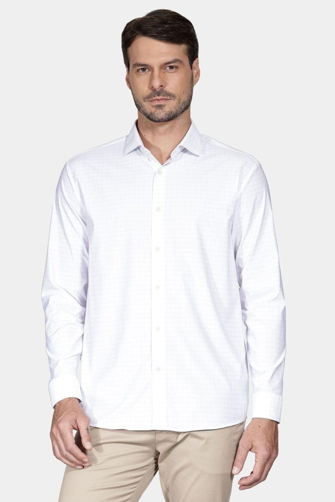 Camisa Aramis Manga Longa Regular Branco e Azul Claro