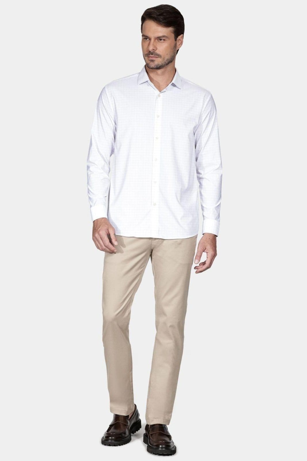 Camisa Aramis Manga Longa Regular Branco e Azul Claro - 2