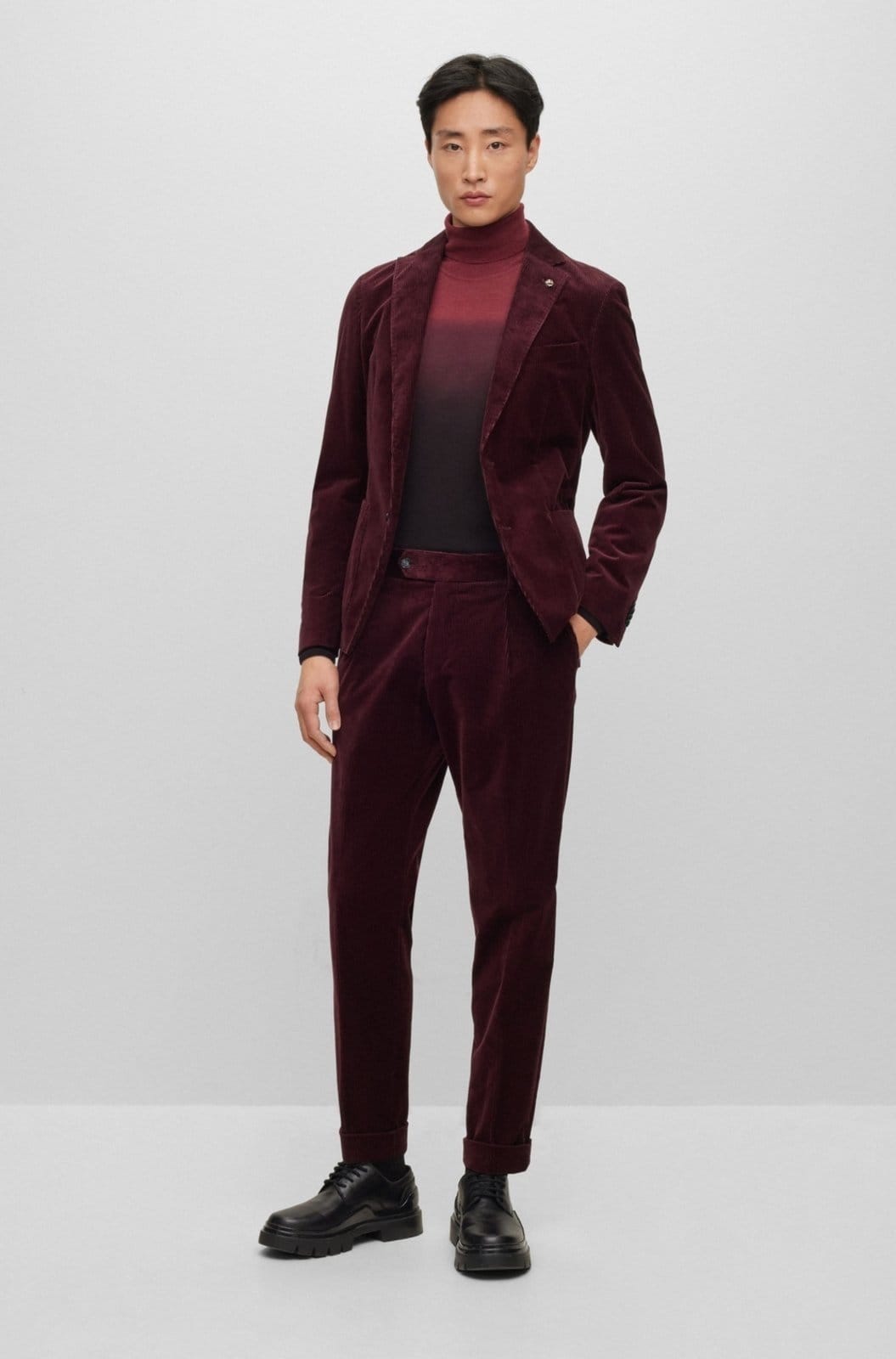 Vista 2 Suéter de gola alta em lã virgem degradê e seda G - L Boss marrom