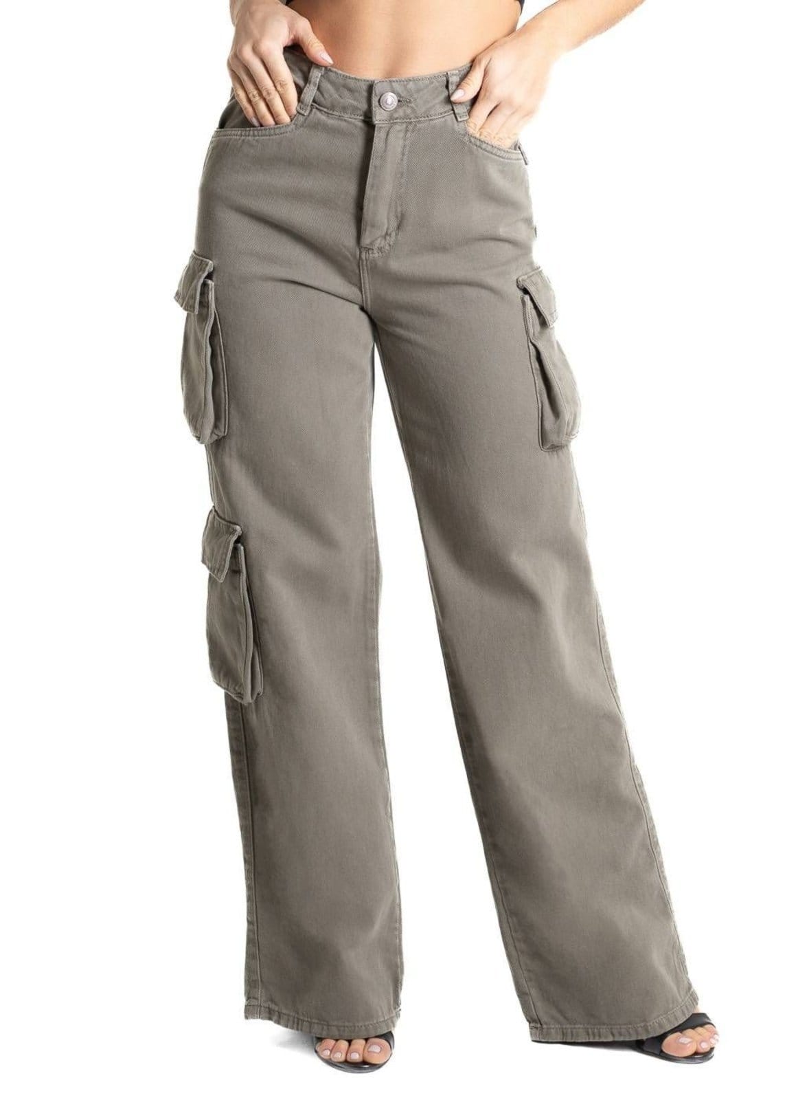 Vista principal Calça Sarja Sawary Wide Leg- 280818 Sawary verde