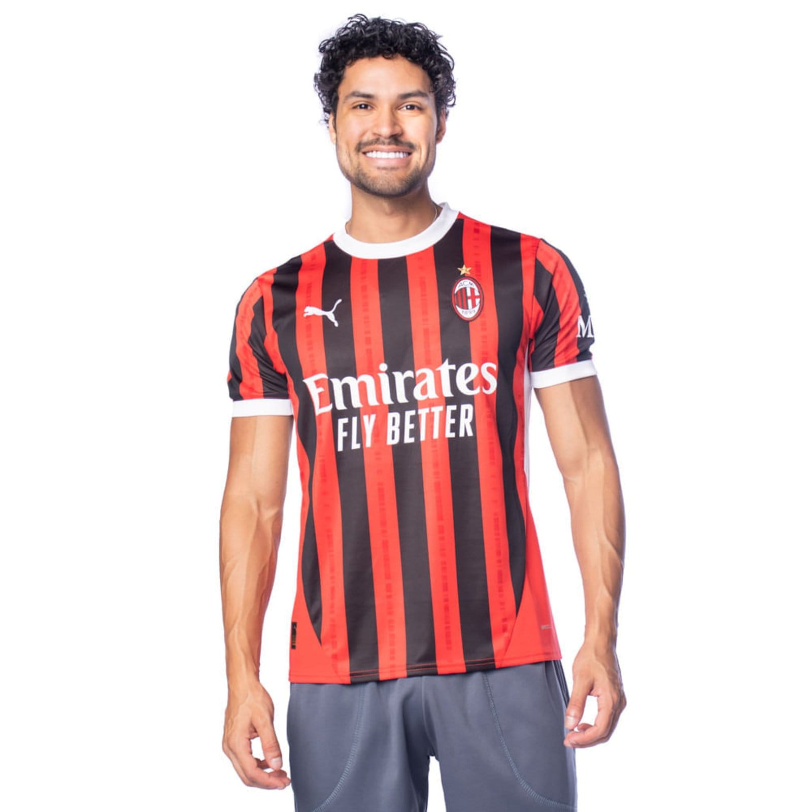 Vista principal Camisa Masculina Puma AC Milan Preto Puma vermelho