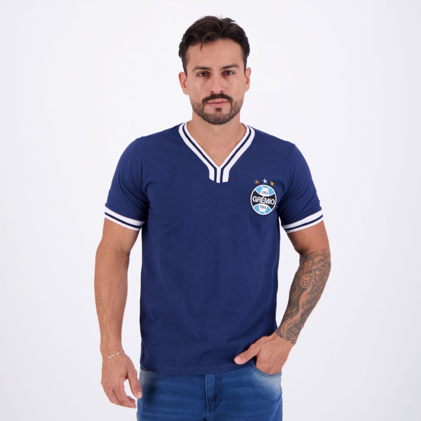Vista principal Camisa Grêmio Vintage Marinho Retrômania azul marinho