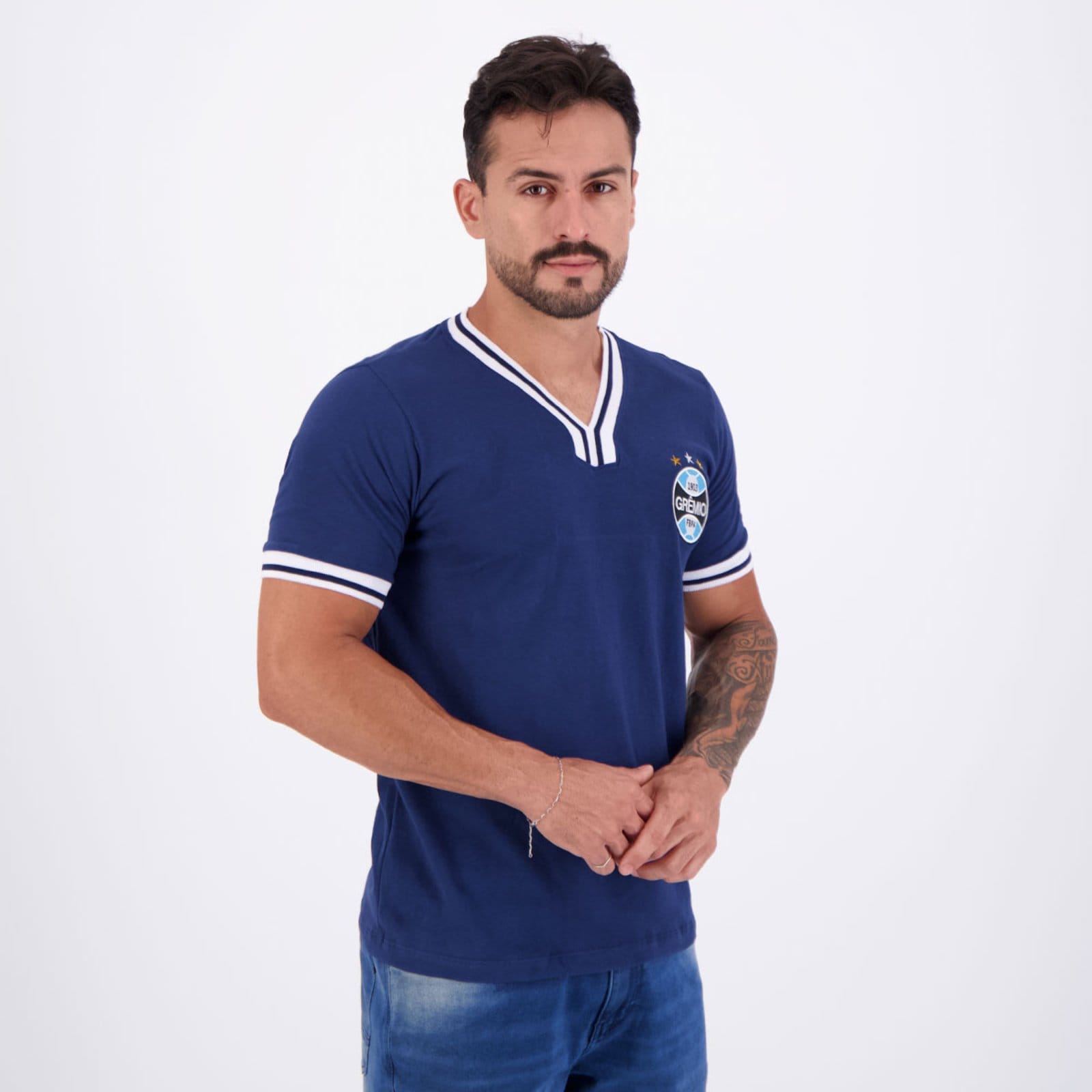 Vista 2 Camisa Grêmio Vintage Marinho Retrômania azul marinho