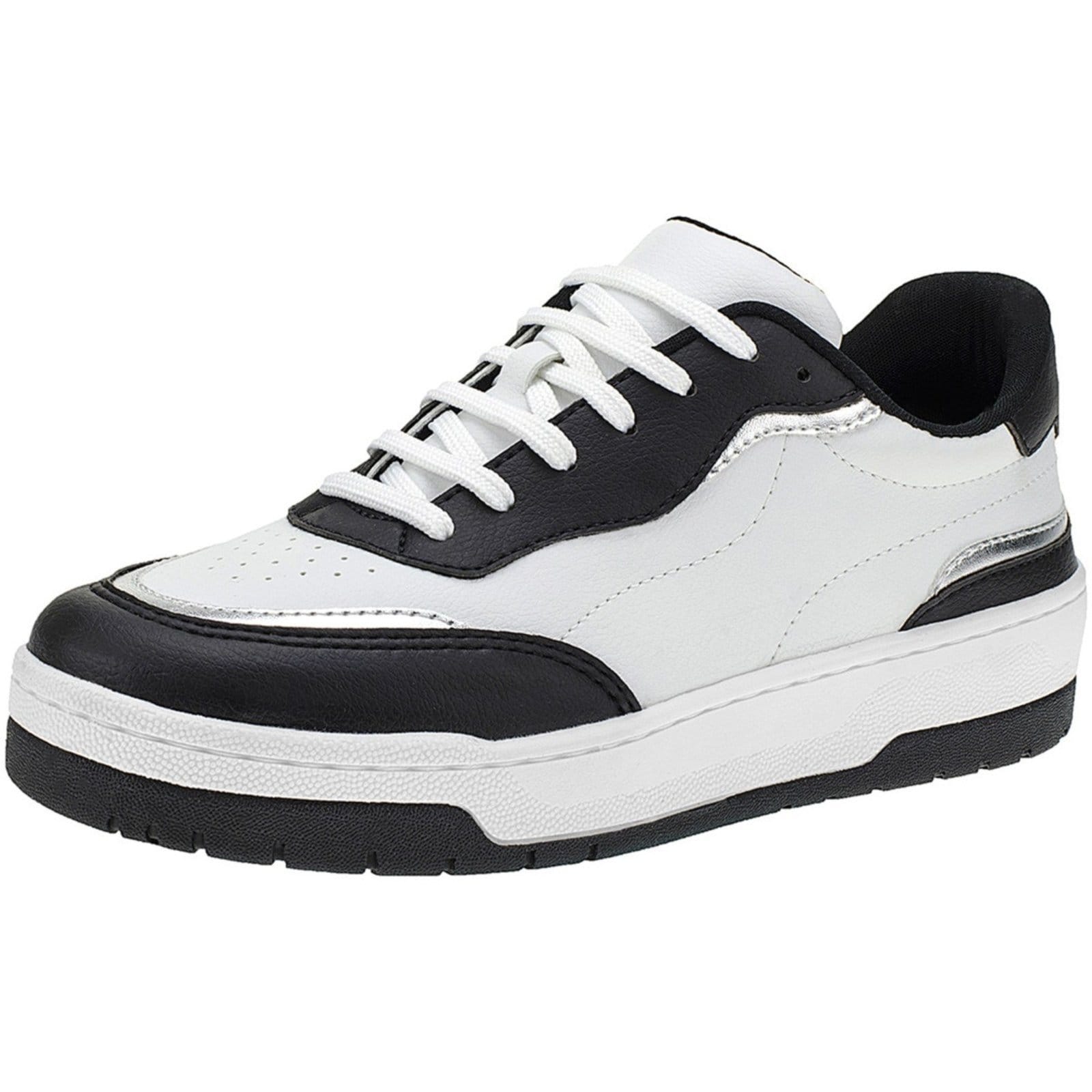 Vista 2 Tênis Feminino Casual com Detalhes Metalizado Fitness Dia a Dia Academia Confortável Plataforma 26060 LÓRIS SHOES branco/preto