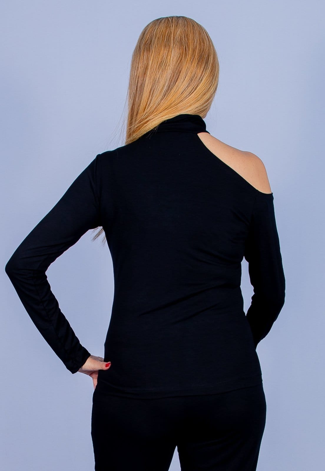 Vista 2 Blusa Maria Paes Manga Longa e Ombro Aberto Maria Paes preto