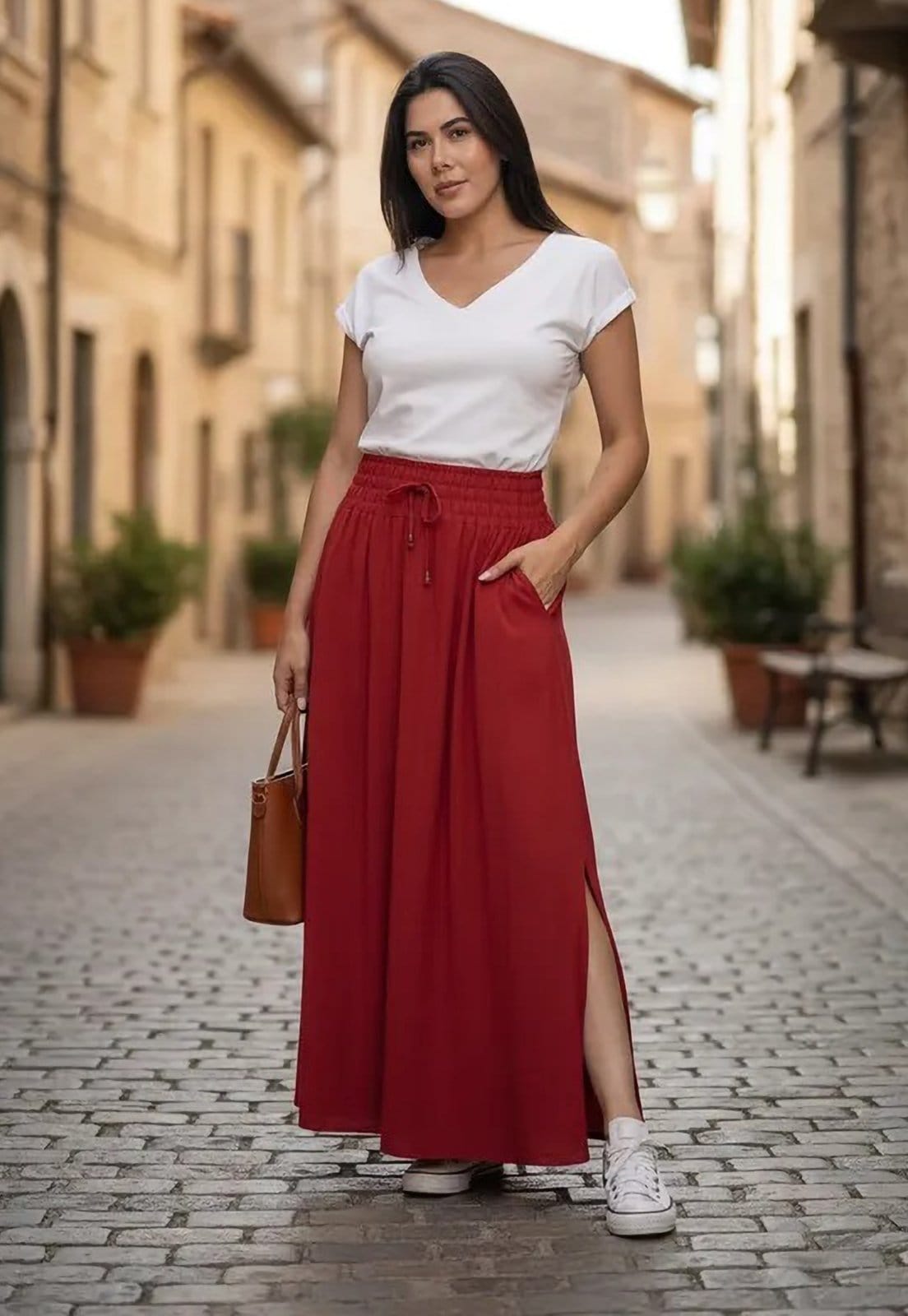 Vista principal Saia Cabanafree Longa Viscose Tie Dye Vermelha Cabanafree vermelho