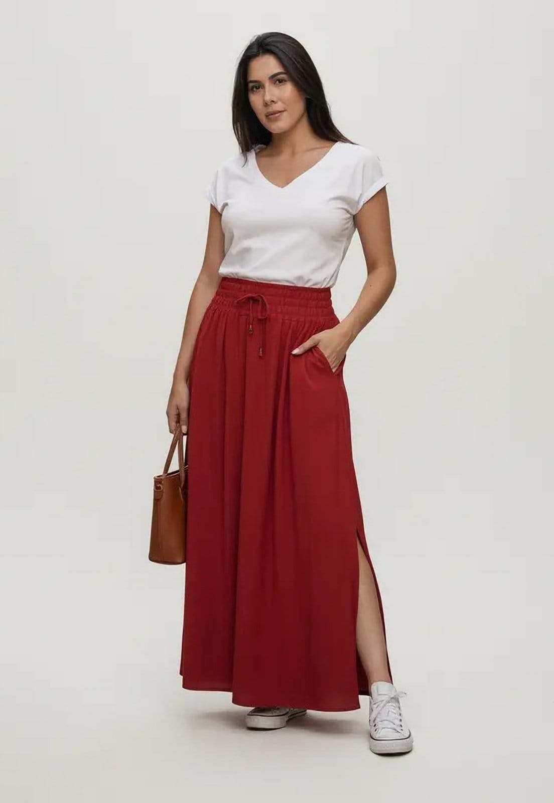 Vista 2 Saia Cabanafree Longa Viscose Tie Dye Vermelha Cabanafree vermelho