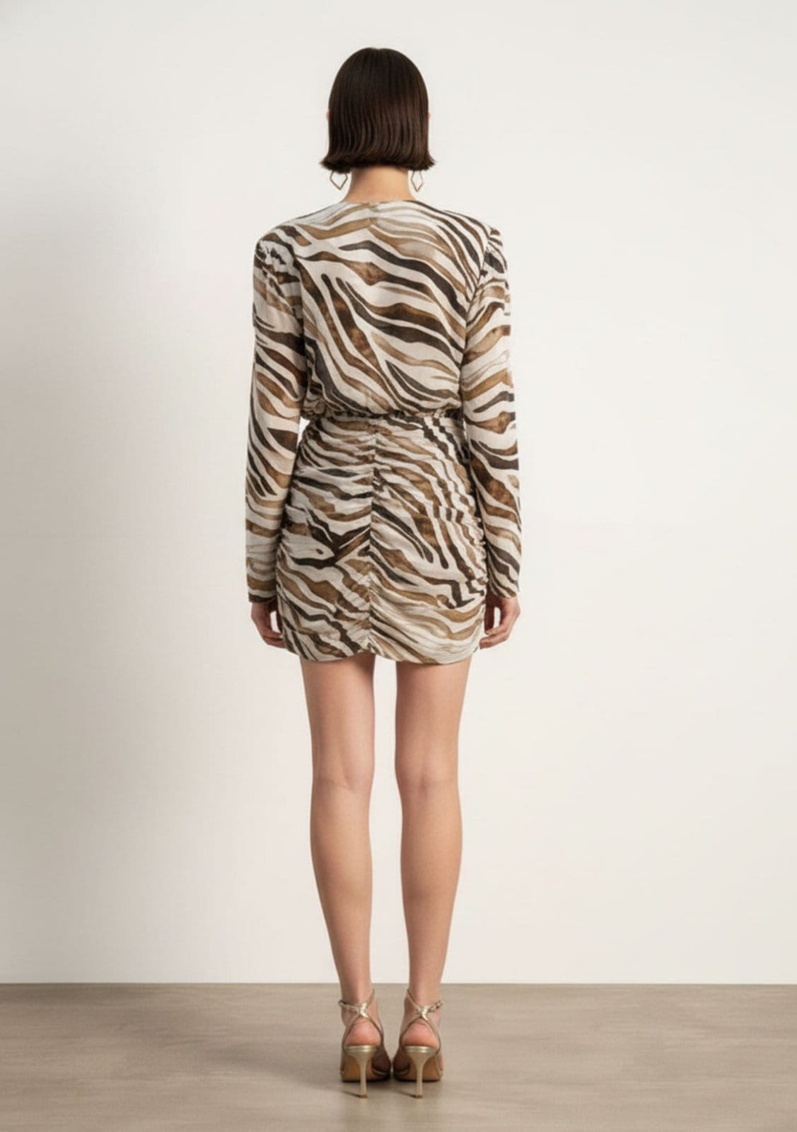 Vista 2 Vestido Iódice Ajustado Decote V Manga Longa Curto IÓDICE estampado