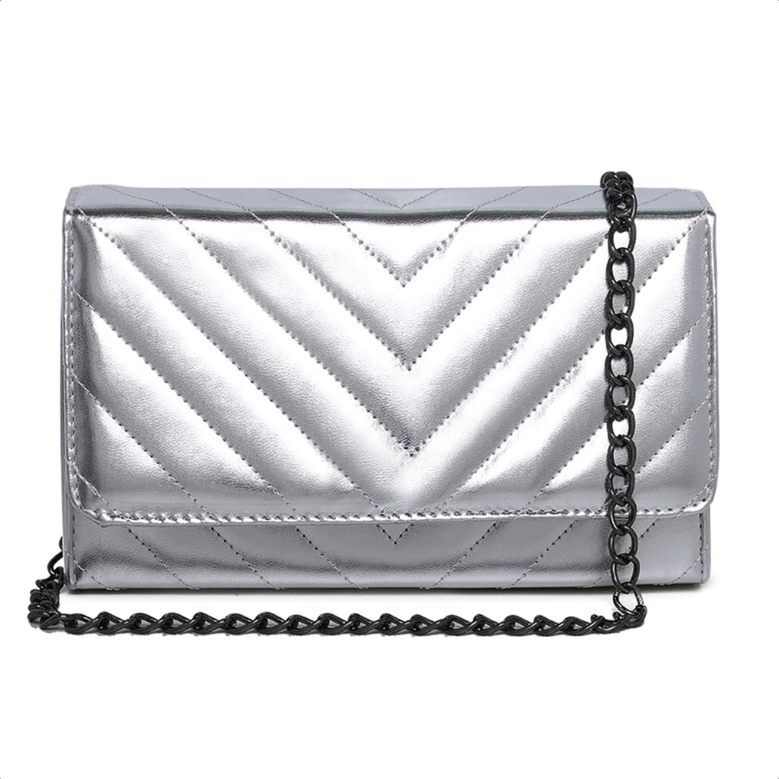 Vista principal Bolsa Pequena De Mão Feminina Clutch Madrinha Festa Carmelo Shoes Brilho Prateada Carteira CARMELO SHOES prata