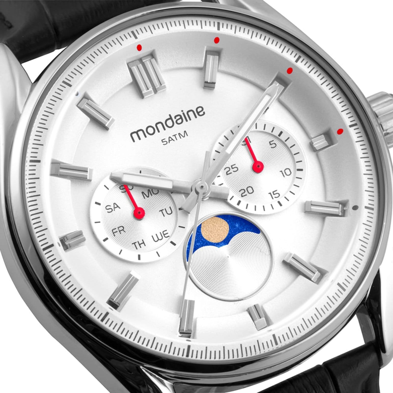 Vista 2 Relógio Masculino Mondaine Couro Genuíno Multifunção Data Mondaine preto