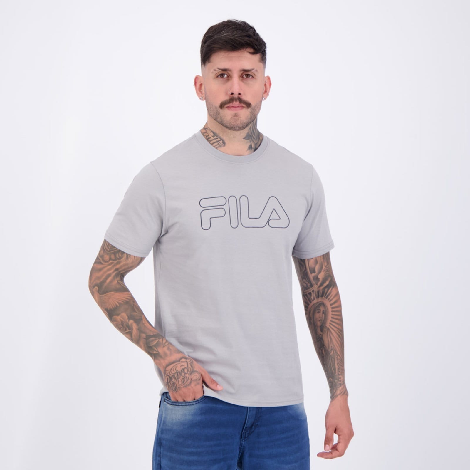 Vista 2 Camiseta Fila Regular Letter Outline Fila cinza