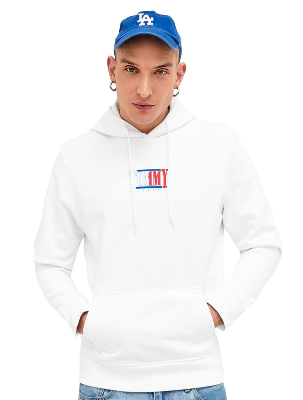 Moletom Tommy Jeans Masculino Regular Crewneck Essential Graphic Hoodie Branca
