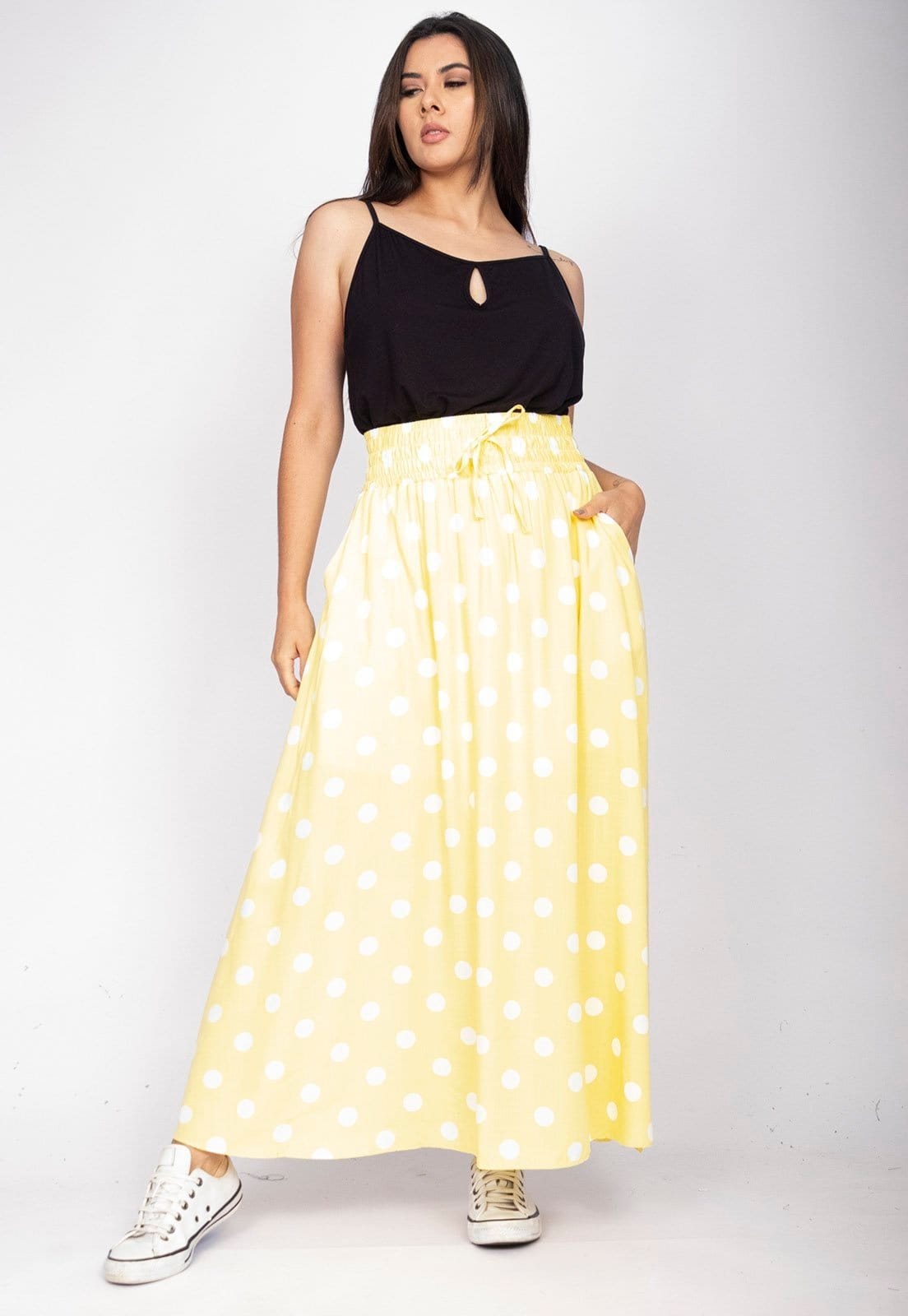 Saia Longa Amazonia Vital Viscose Amarela Poá - 2