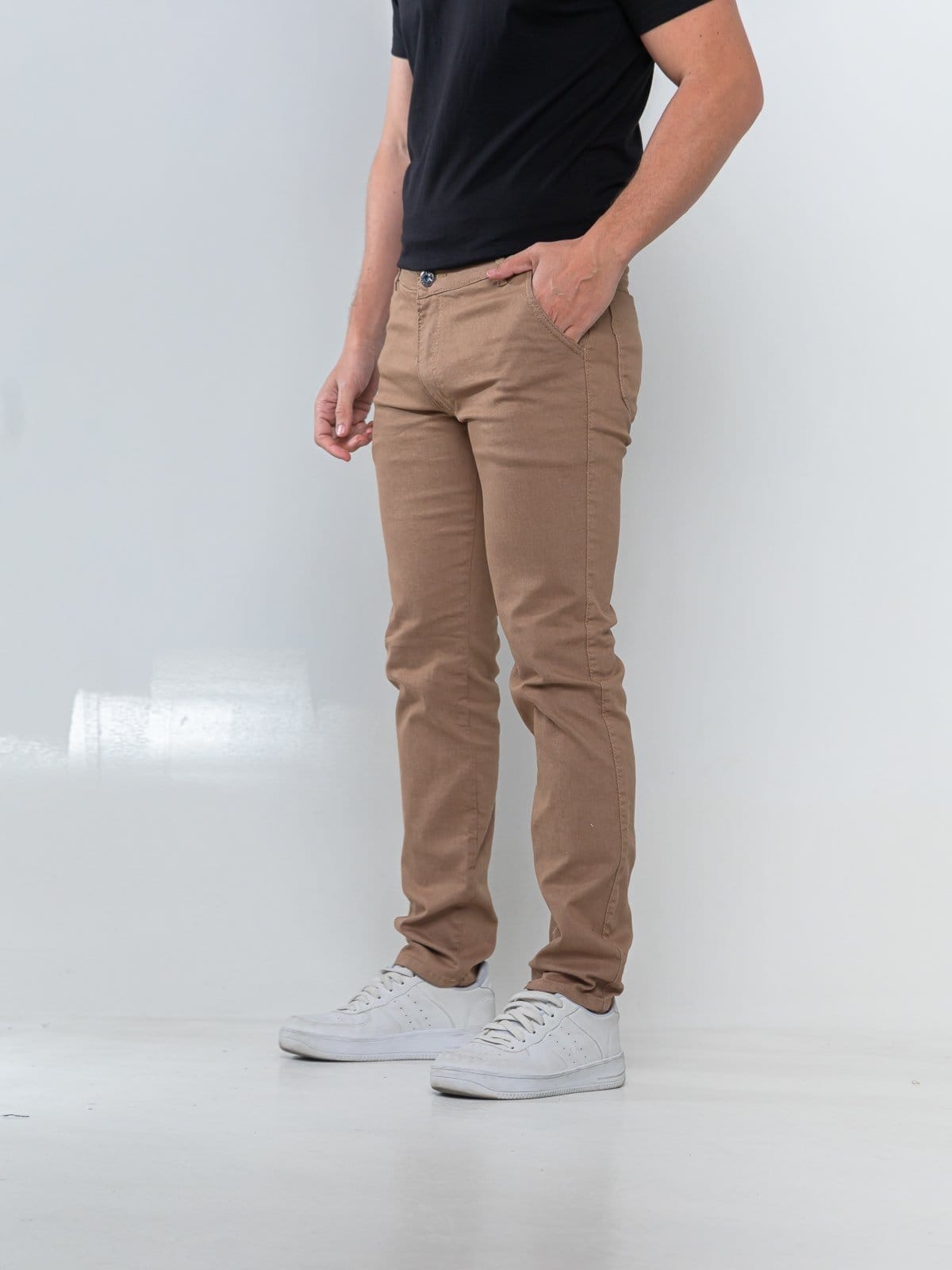 Calça Sarja Masculina Kovali Skinny Com Elastano Moderna Confortável Para O Dia A Dia Caqui