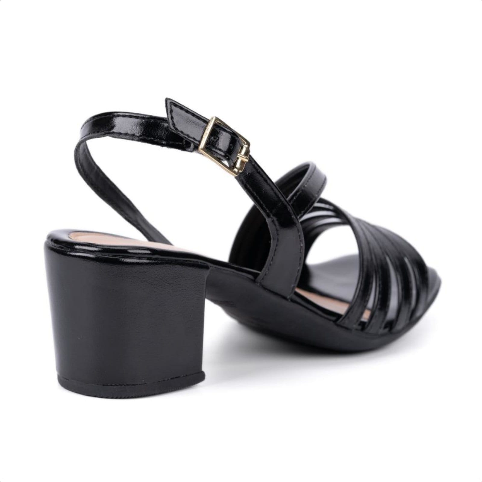 Vista 2 Sandália Feminina Salto Bloco Grosso Confortável Tiras Moda Domidona preto