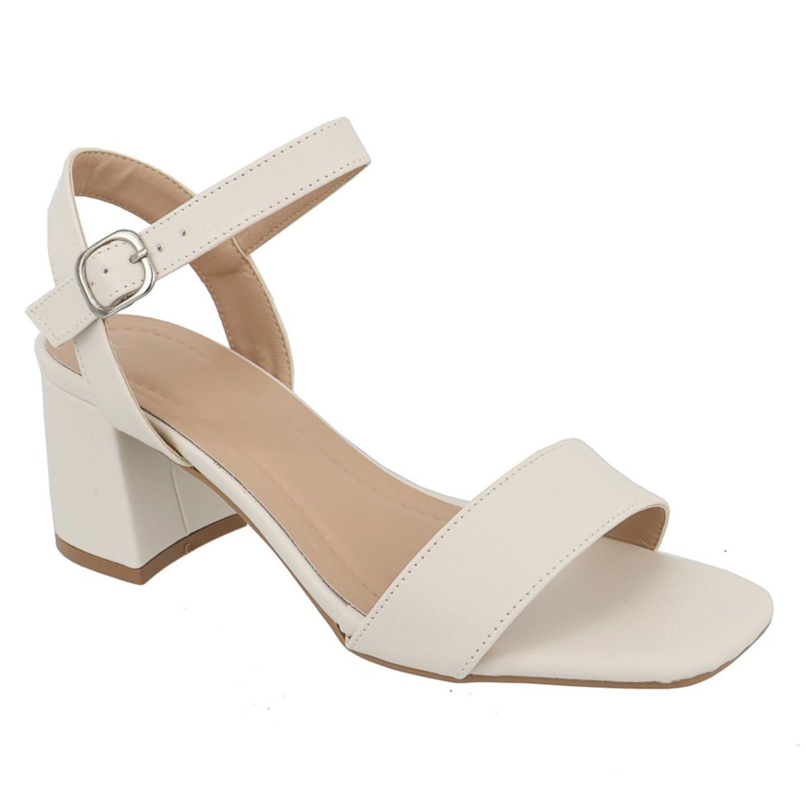 Vista 2 Sandalia Feminina Off White Salto Bloco 80020 Flor da Pele off-white white