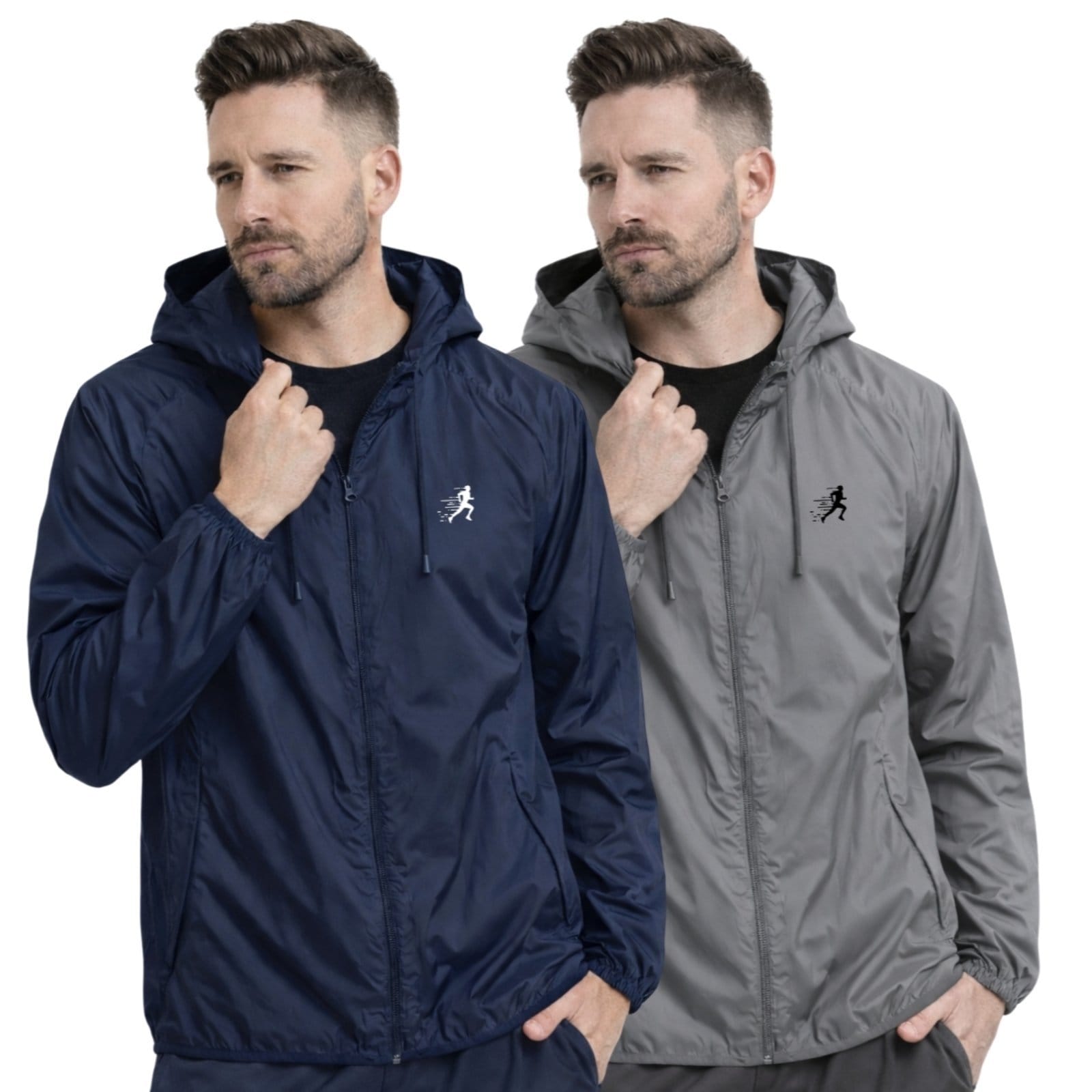 Vista principal Kit 2 Jaqueta Corta Vento Impermeável Masculino Leve e Confortável Estilo Casual Corrida Relaxado azul