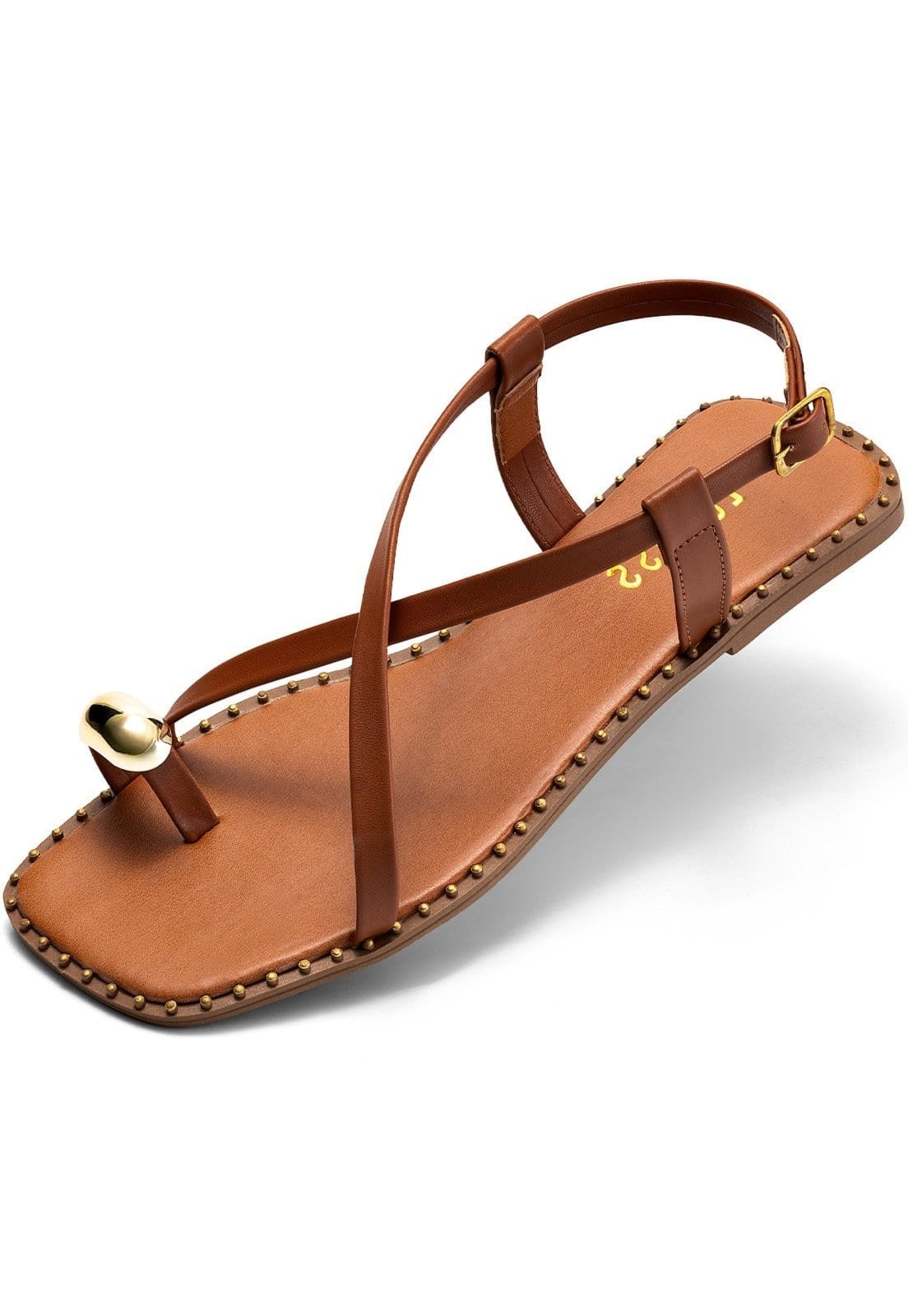 Sandália Rasteira Feminina Lumiss Tira Enfeite Metalizado Bico Quadrado