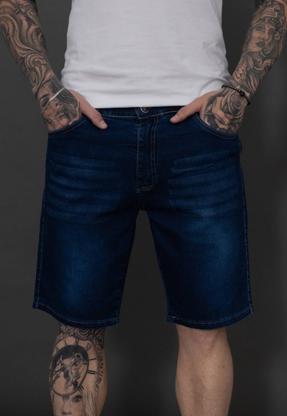 Vista 2 Bermuda Masculina Tempo Hábil Jeans Puídos Premium Casual Escuro 5 Estilo azul