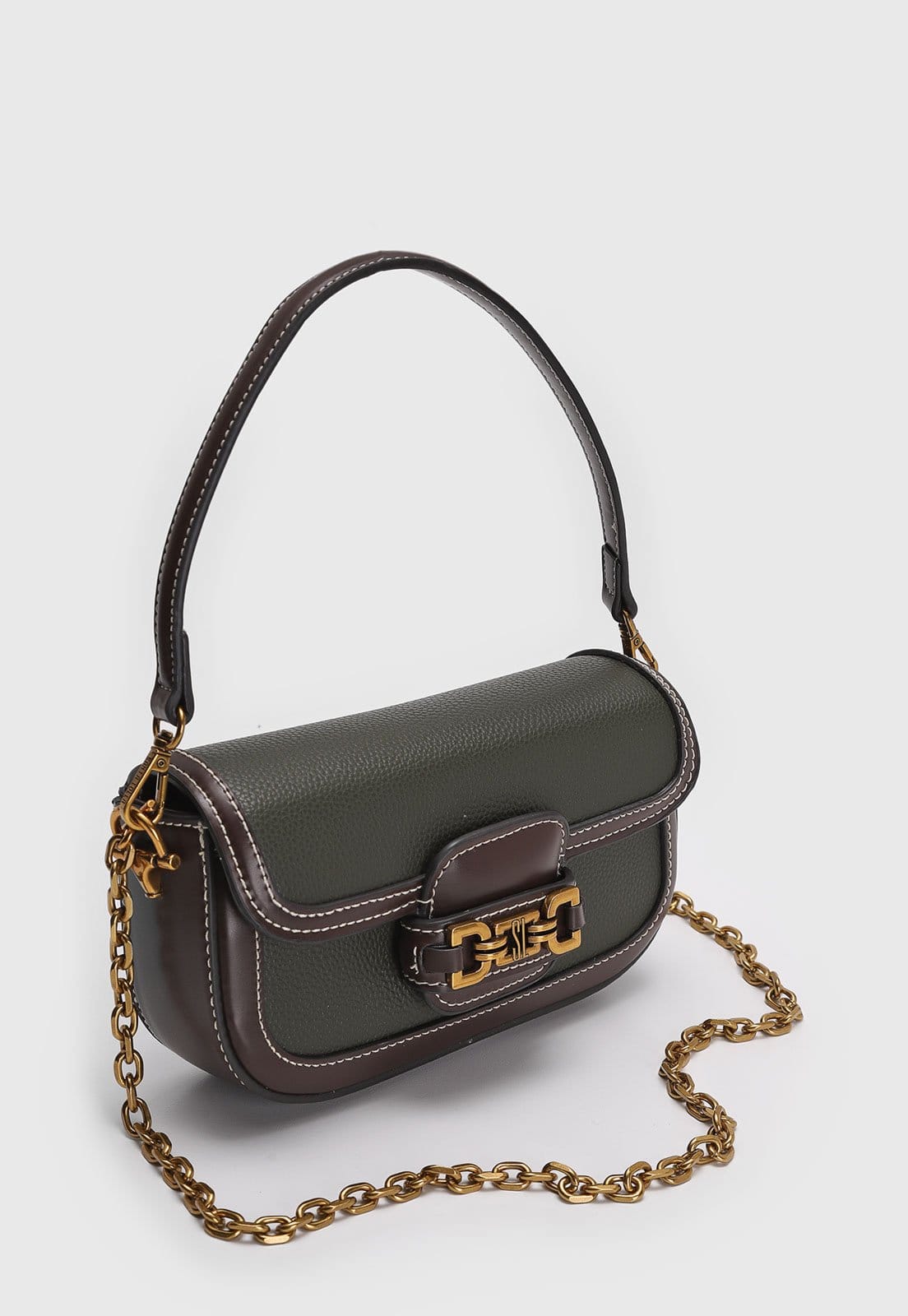 Vista 2 Bolsa Feminina Santa Lolla Média Texturizada Escuro e Marrom Santa Lolla verde