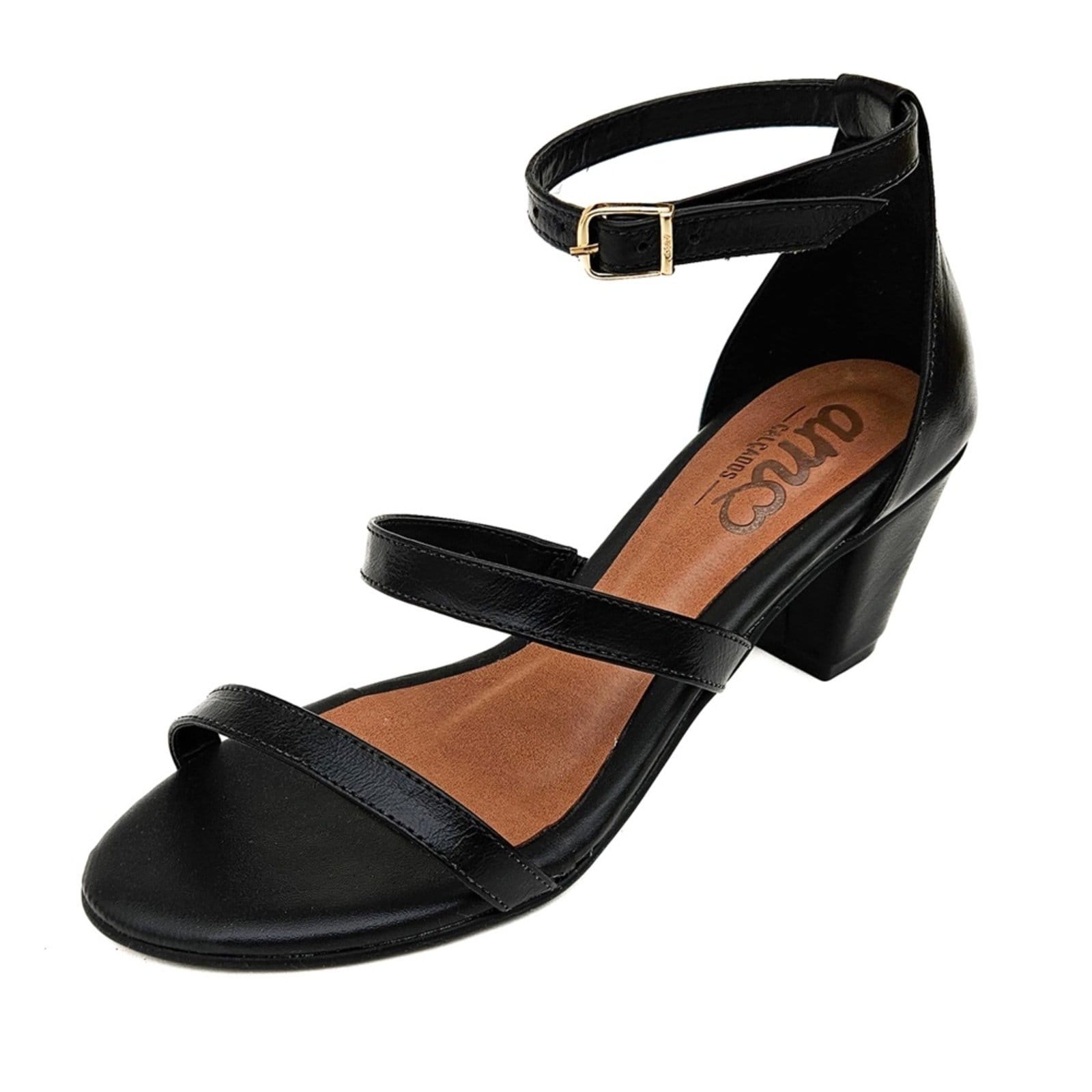 Sandália de Salto em Couro Amo Calçados Taty Preta