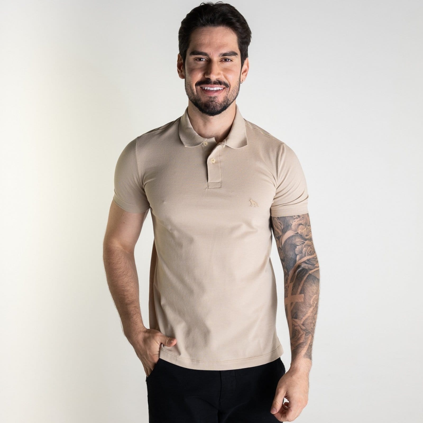 Vista principal Camisa Polo Acostamento Wolf Acostamento bege