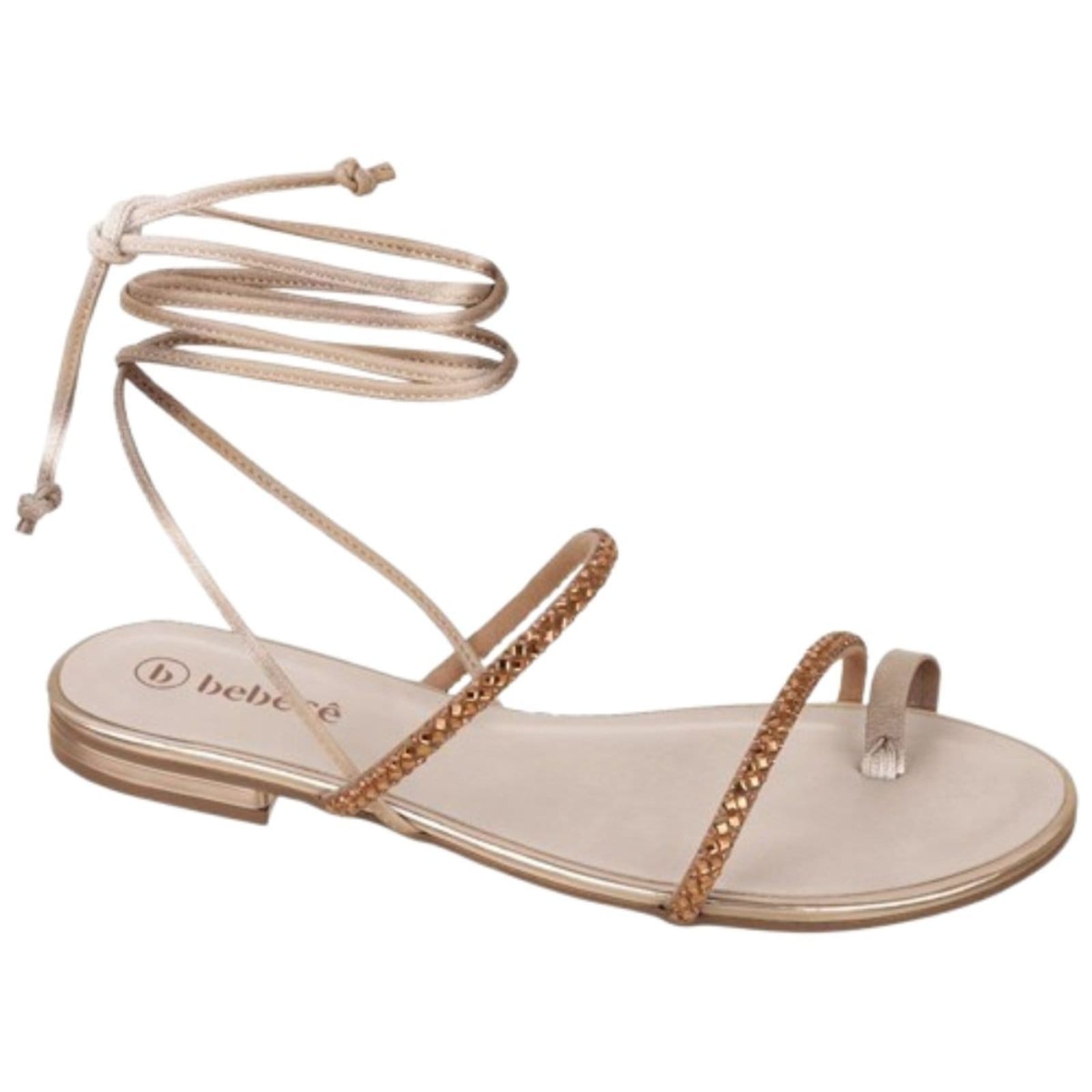 Vista 2 Sandália Feminina Rasteirinha de Amarração Off White Brilho Conforto Santa Rosa off-white white