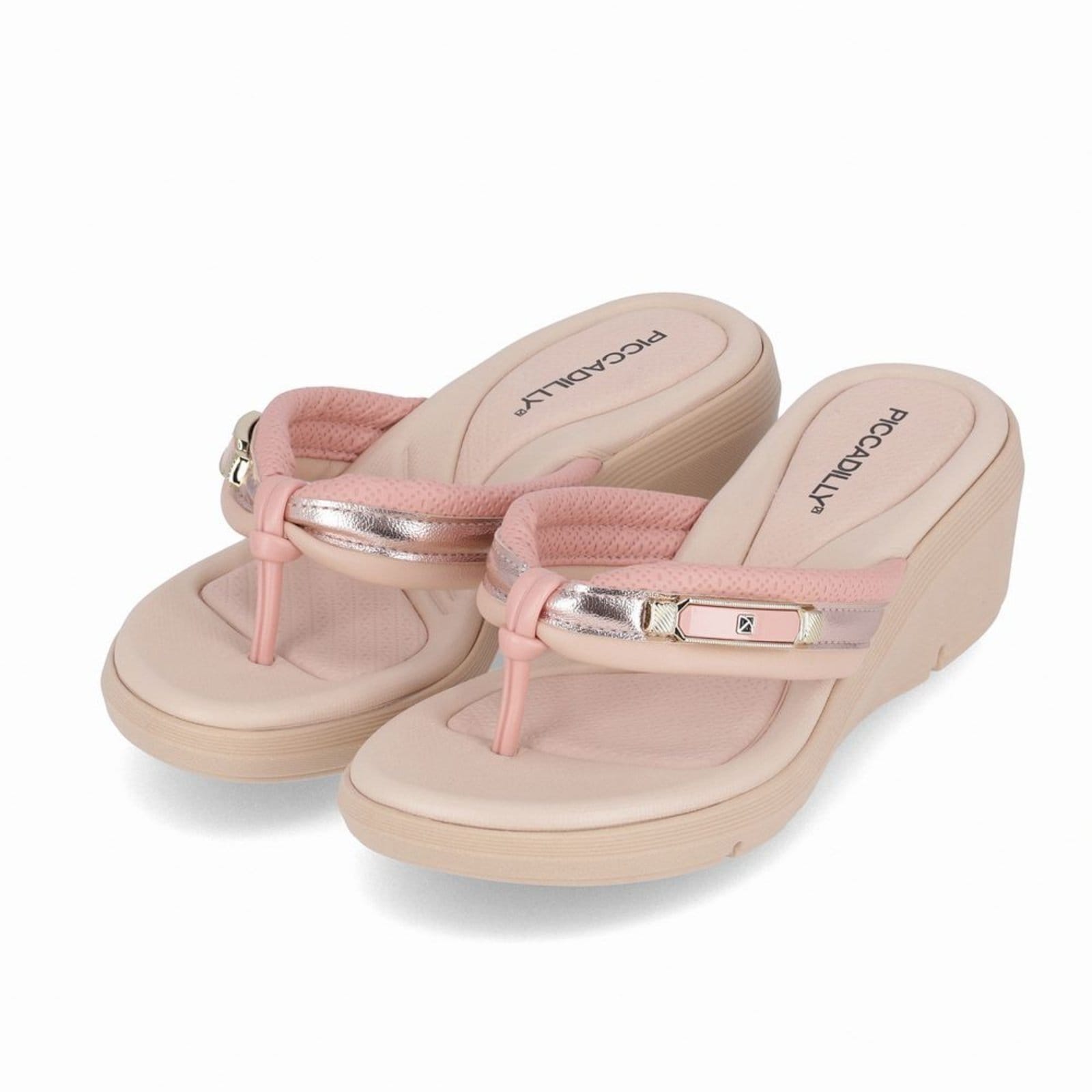 Vista 2 Chinelo Cecilia Anabela Médio Iogurte com Rose Piccadilly rosa rose