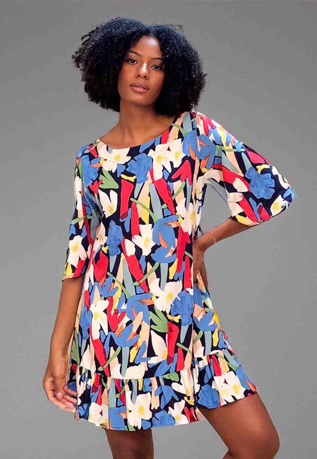 Vestido Curto Viscose Estampa Floresce