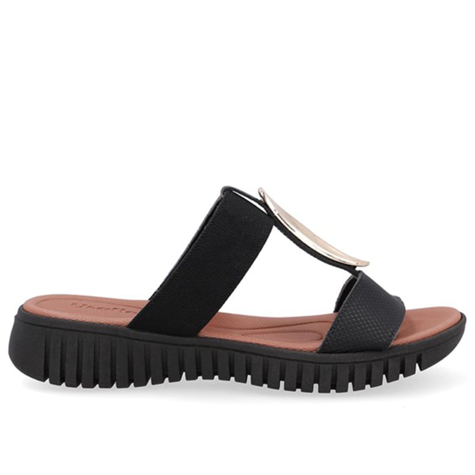 Tamanco Salto Baixo Couro Enfeite Dourado Usaflex 001