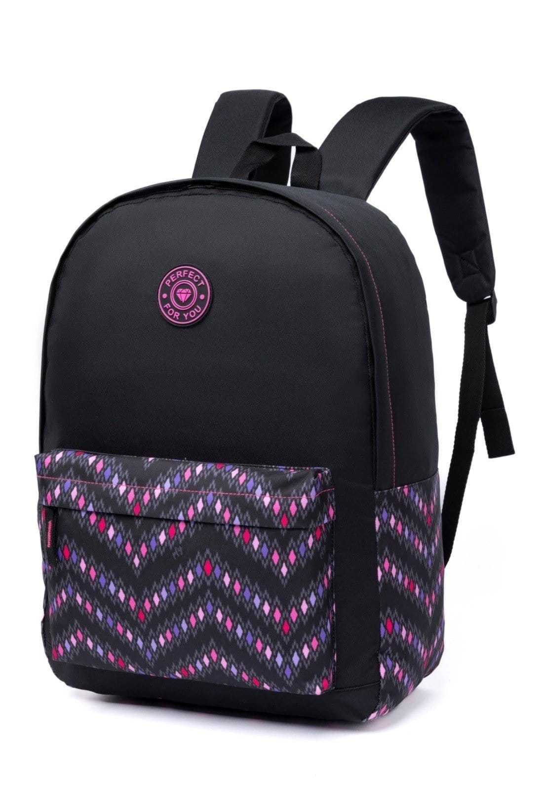 Vista 2 Mochila Escolar Feminina Trabalho Resistente Espaçosa Menina Perfect For You preto/roxo