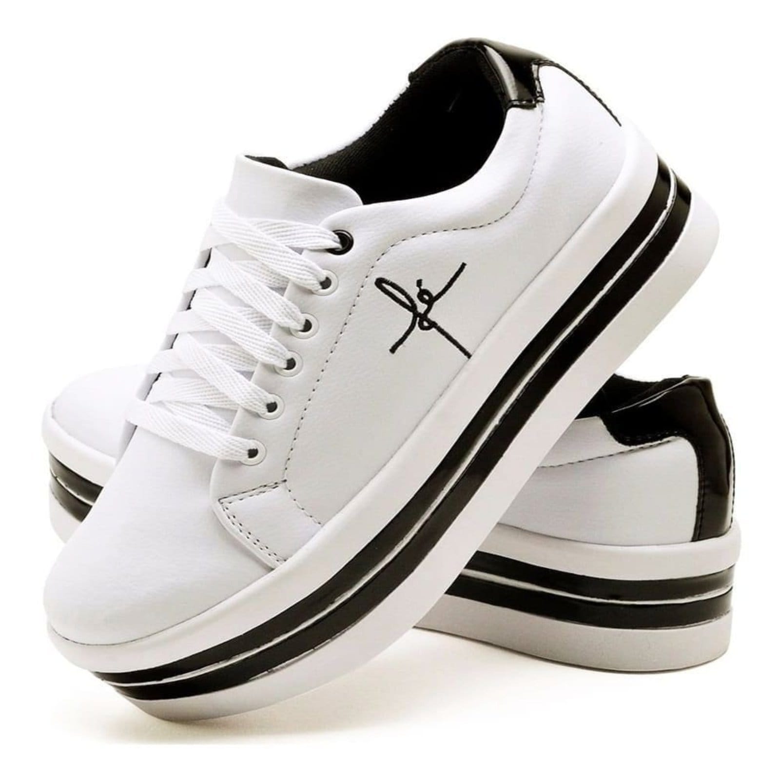 Vista 2 Kit 2 Tênis Feminino GuGi Plataforma Bordado Fé Detalhes Laterais Da Sola e Nude Gugi branco/nude nude