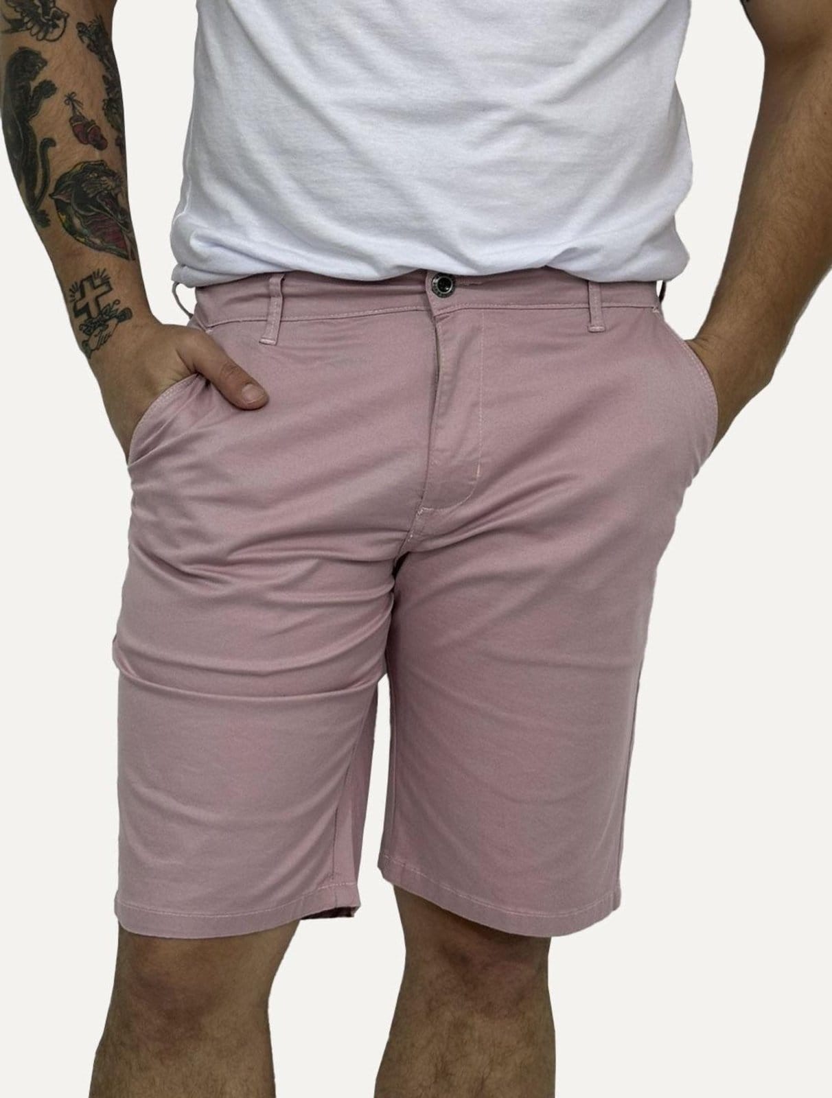 Vista principal Bermuda King & Joe Sarja Masculina Slim Plaid King & Joe rosa