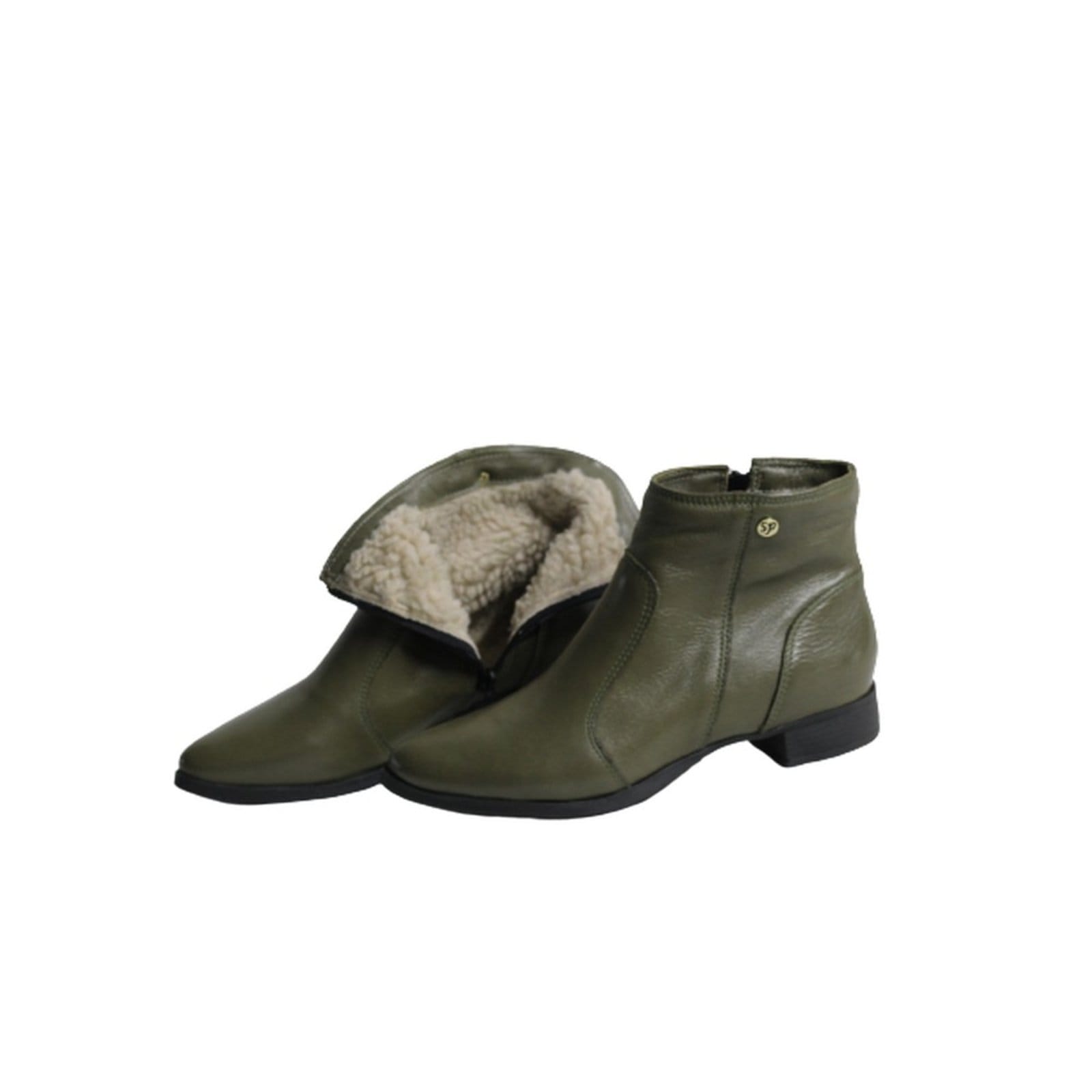 Vista principal Bota Cano Curto Lã Sintética Couro Salto 2 CM Verde Spinelli verde militar