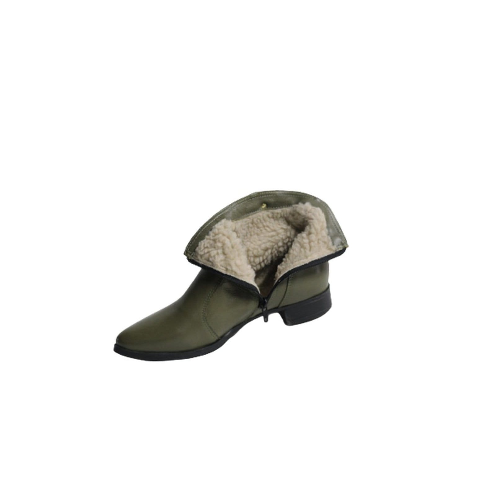 Vista 2 Bota Cano Curto Lã Sintética Couro Salto 2 CM Verde Spinelli verde militar
