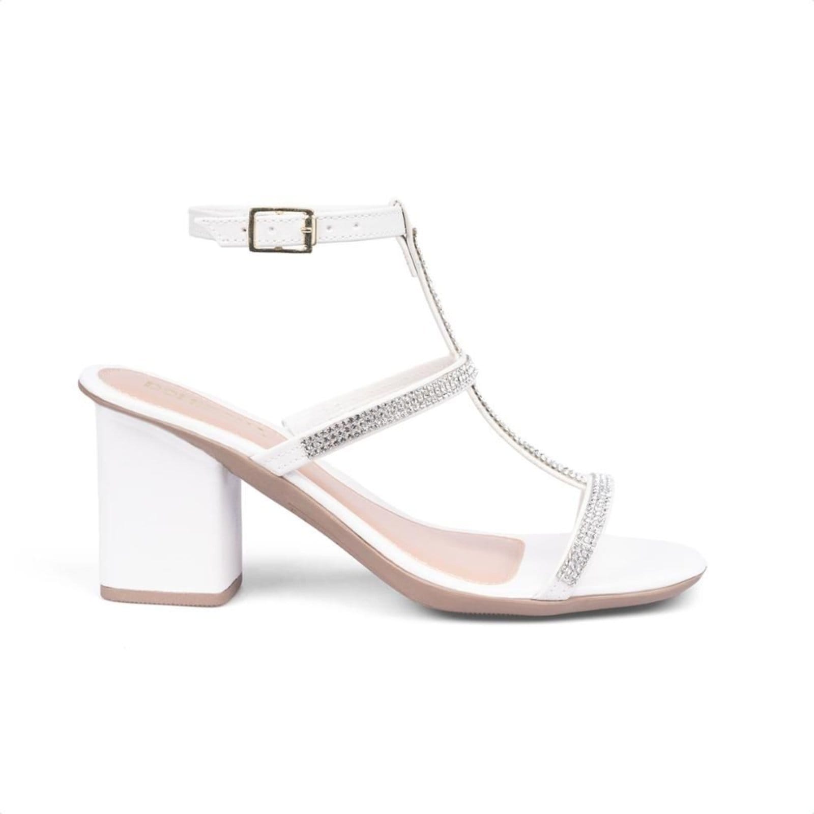 Vista 2 Sandália Feminina Salto Bloco E Tiras Finas Em Strass Off White Domidona off-white white