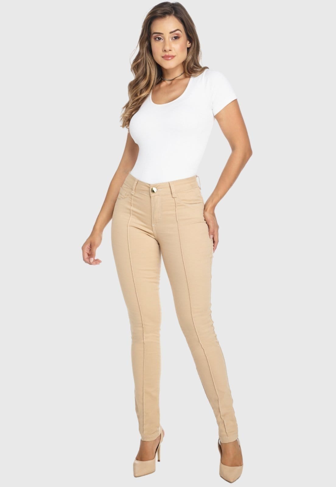 Vista 2 Calça Sarja HNO Jeans Skinny Color HNO Jeans bege