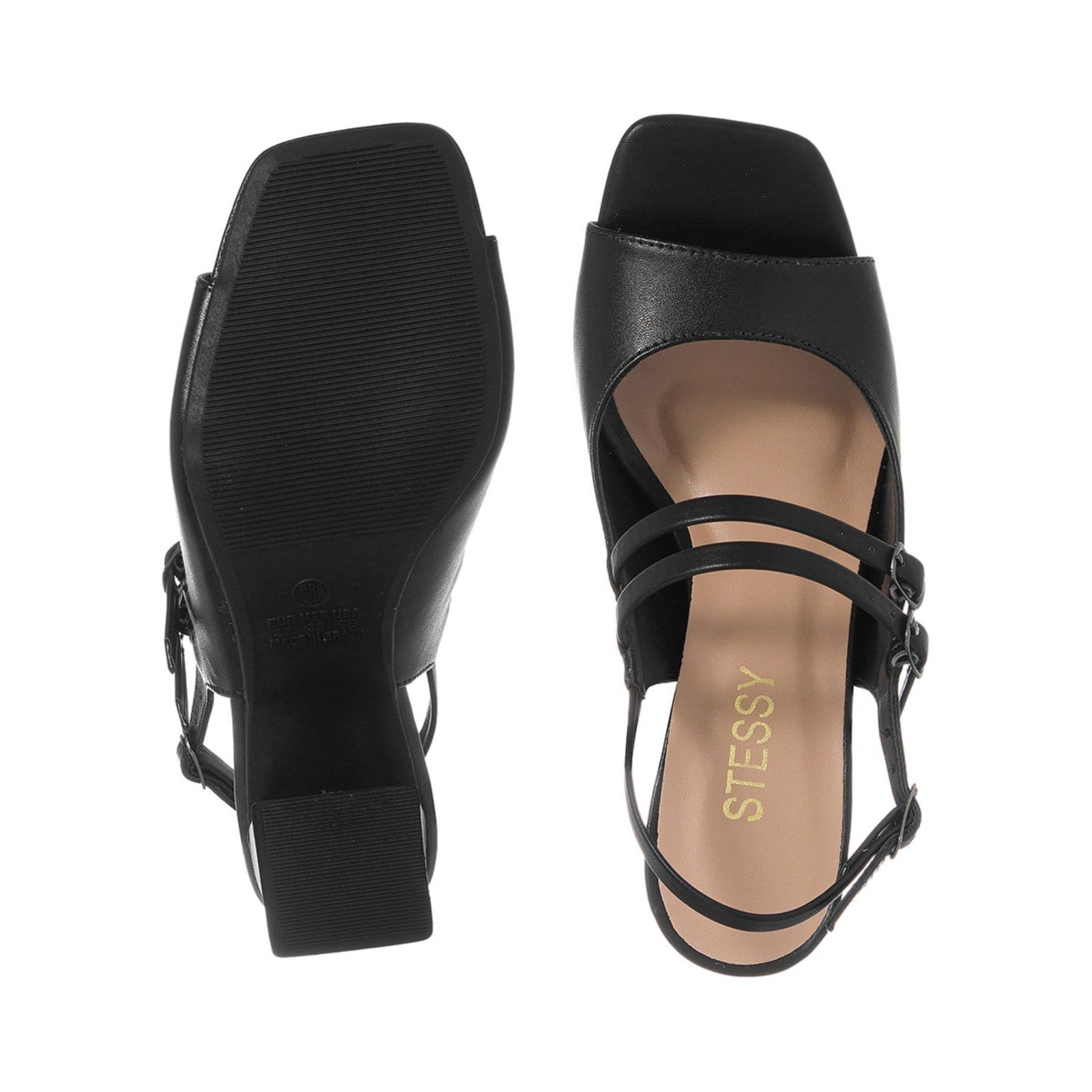 Vista 2 Sandália Feminina Fivelas Fechada Retro Boneca Salto Bloco Stessy Shoes preto