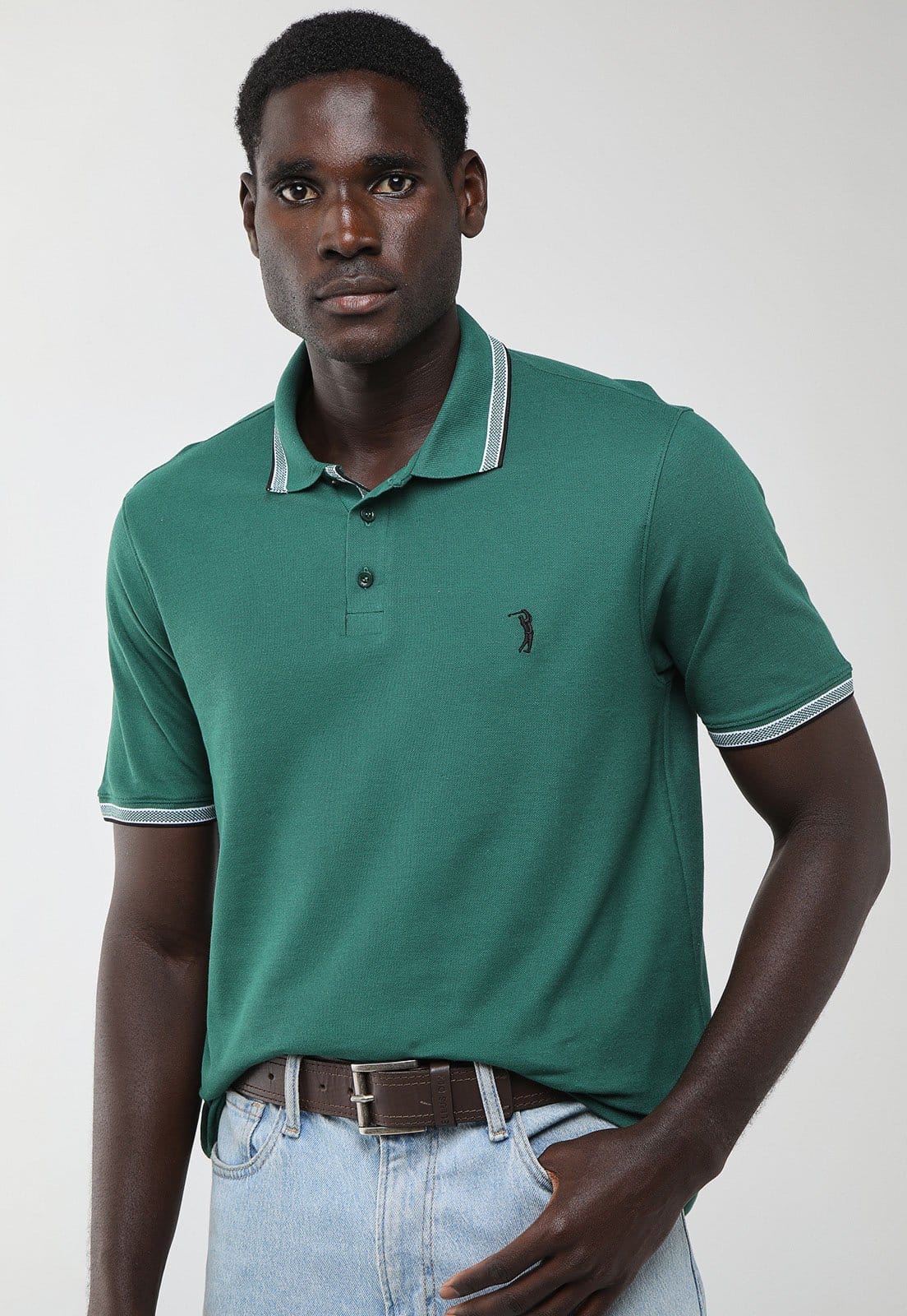 Vista principal Polo Masculina Aleatory Gola Contraste Aleatory verde