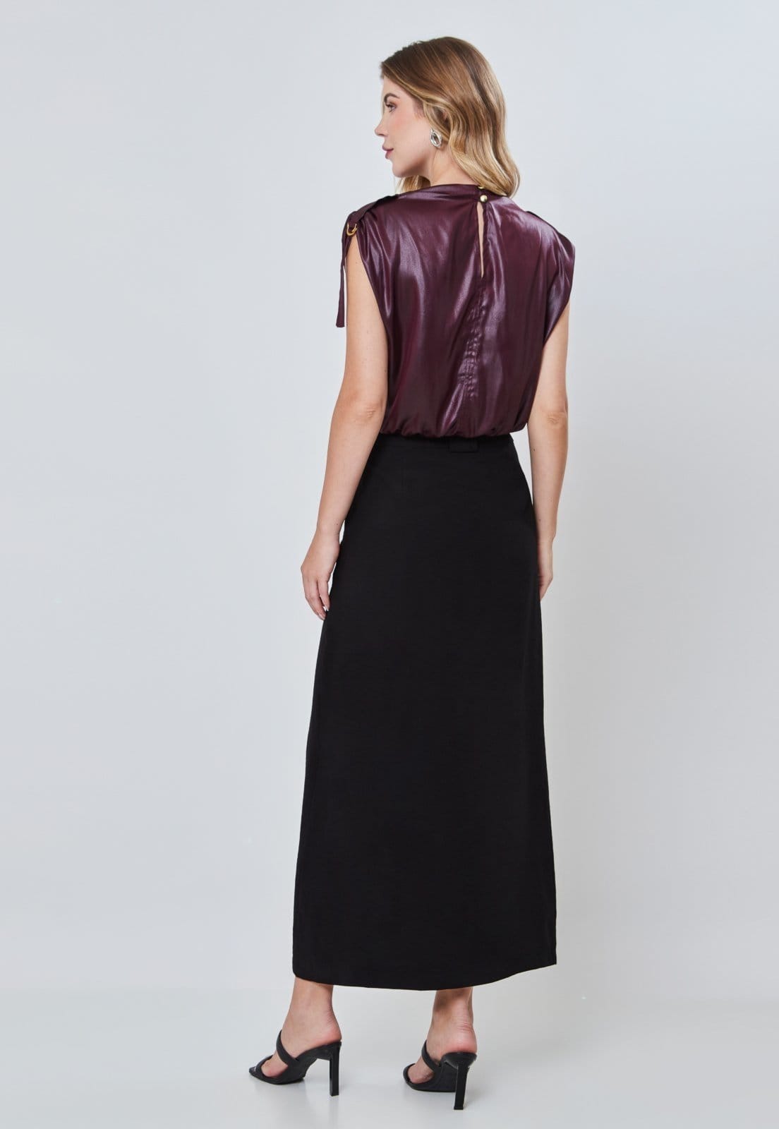 Vista 2 Saia Longa com Fenda e Bolso Utilitario Miss Joy 7842 MISS BY JOY preto