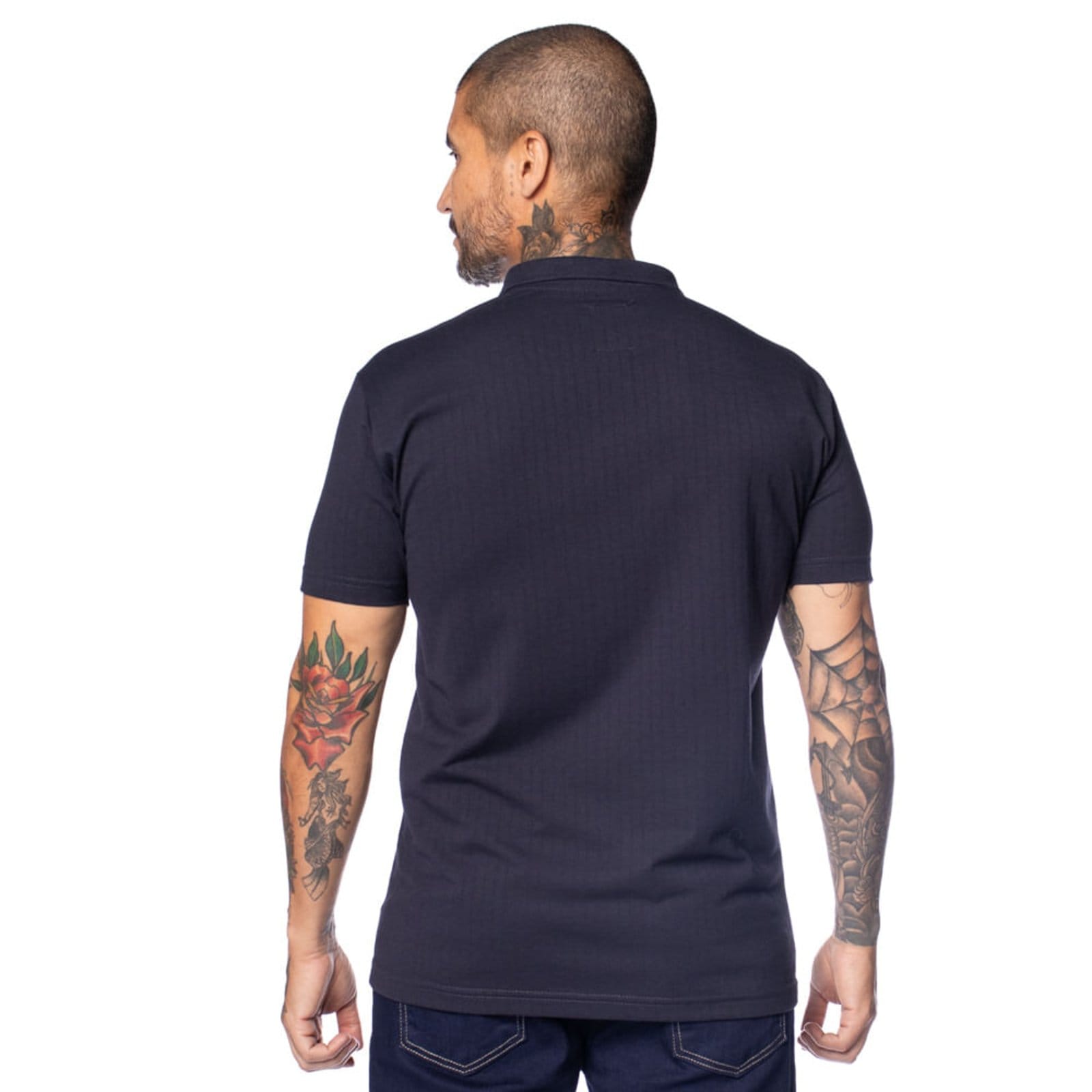 Vista 2 Camisa Polo Masculina Dixie Texturizada Listrada Escuro Dixie azul