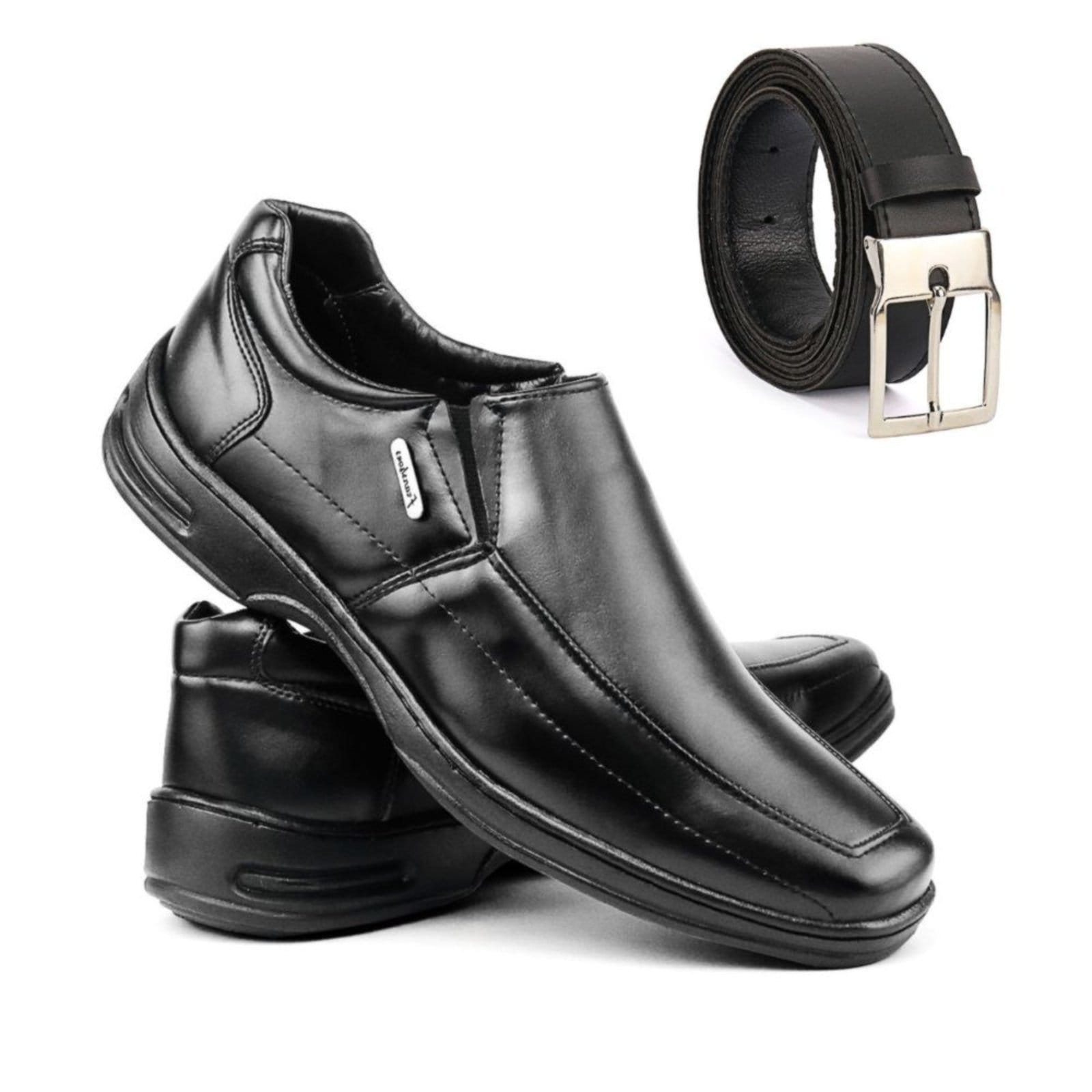 Mocassim Social Sapato Loafer Masculino Ortopédico Elástico + Cinto Kit