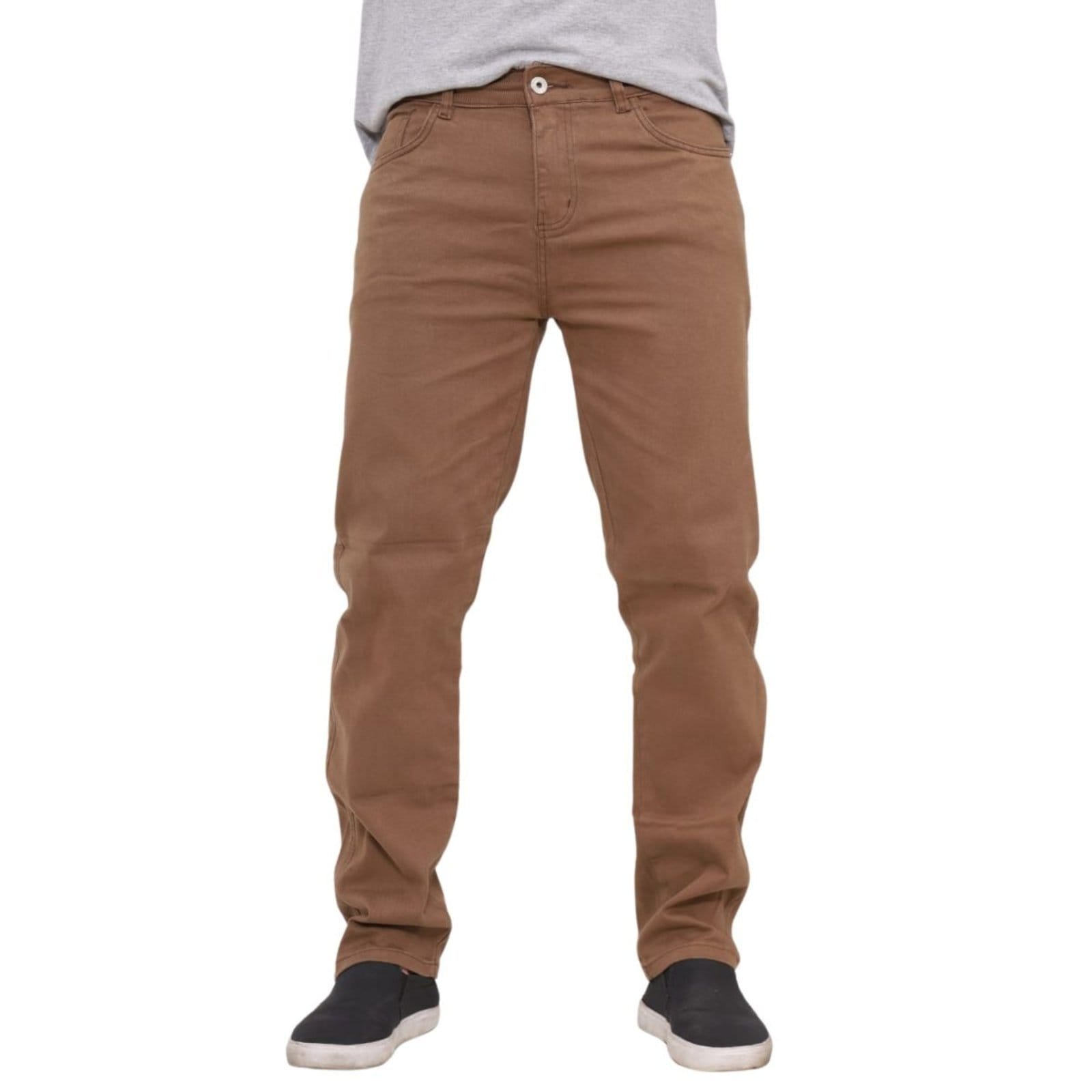 Vista principal Calça Masculina de Sarja na Corte Tradicional Jeans Loka marrom